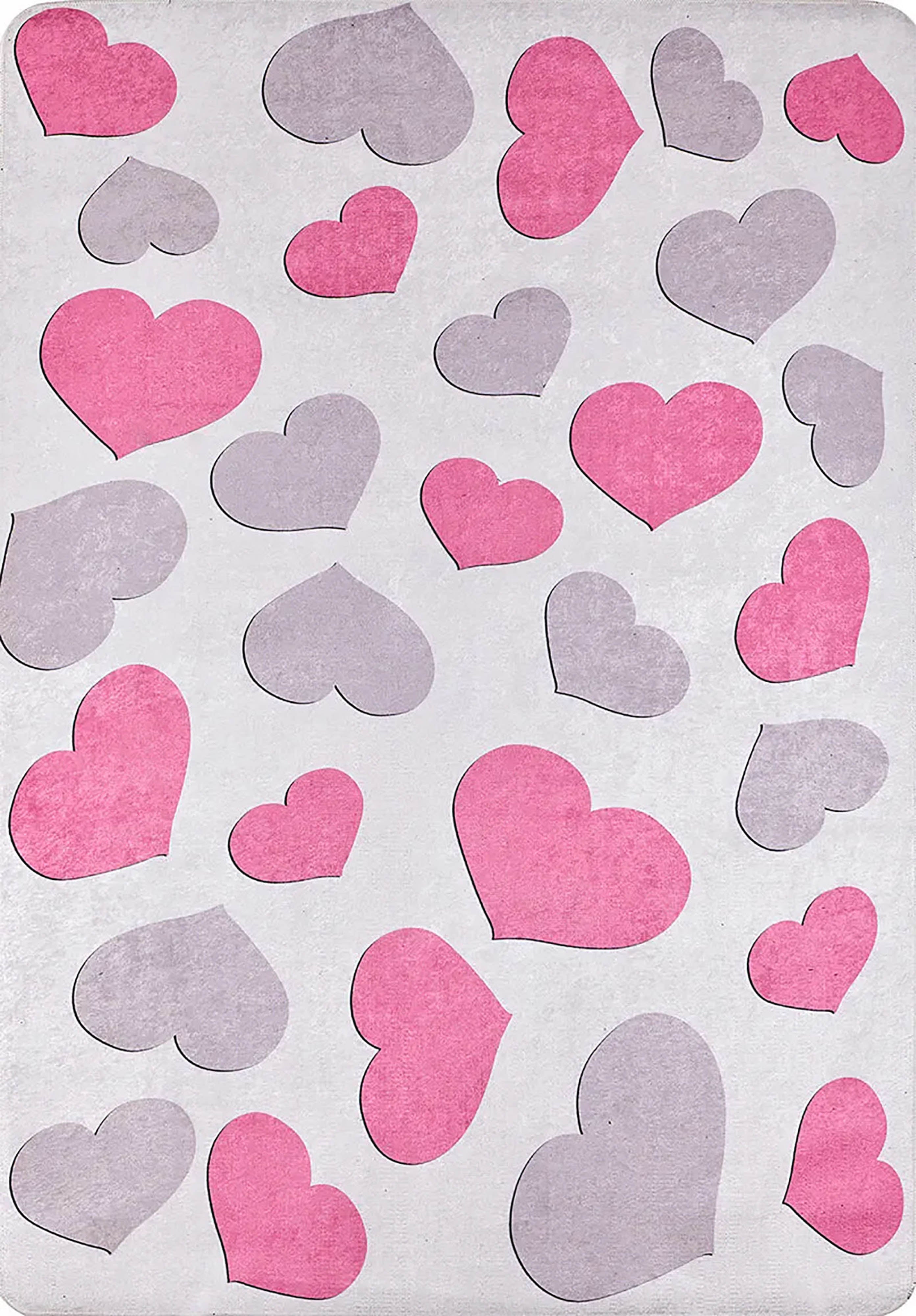 Heart Pattern Pink Kids Rug