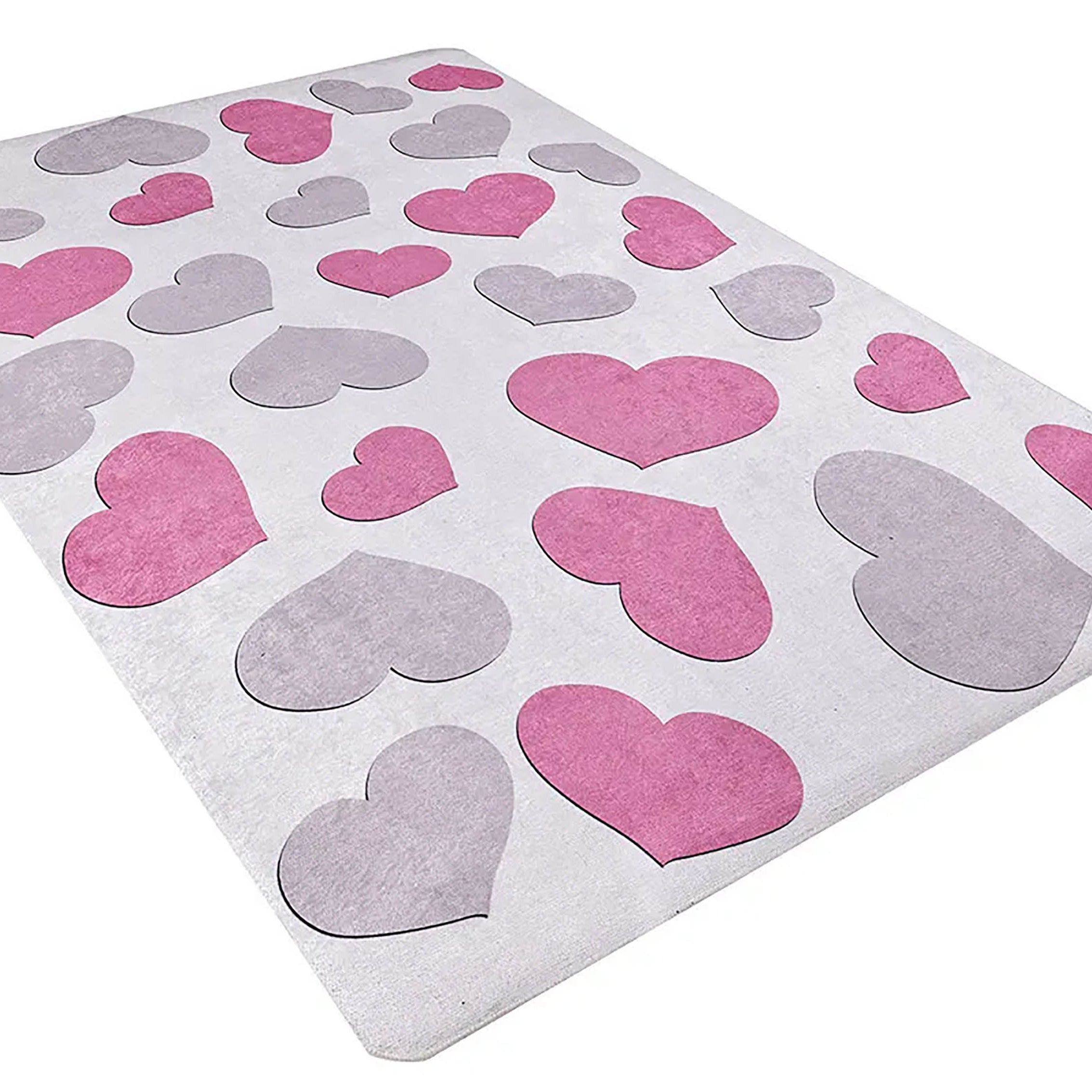 Heart Pattern Pink Kids Rug