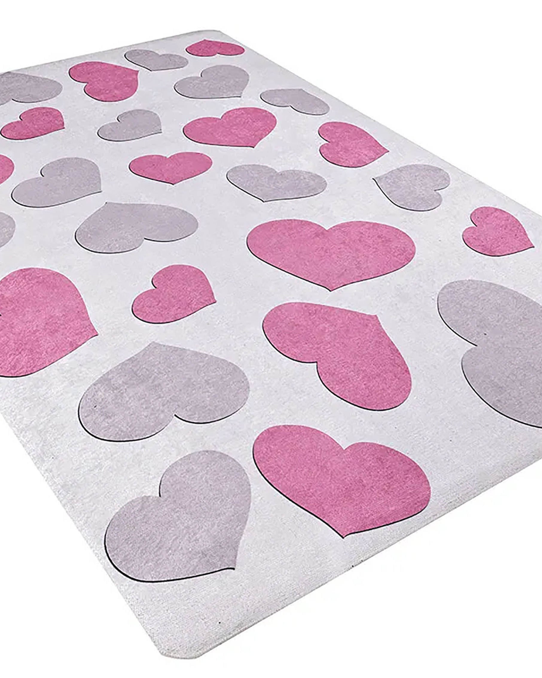 Heart Pattern Pink Kids Rug
