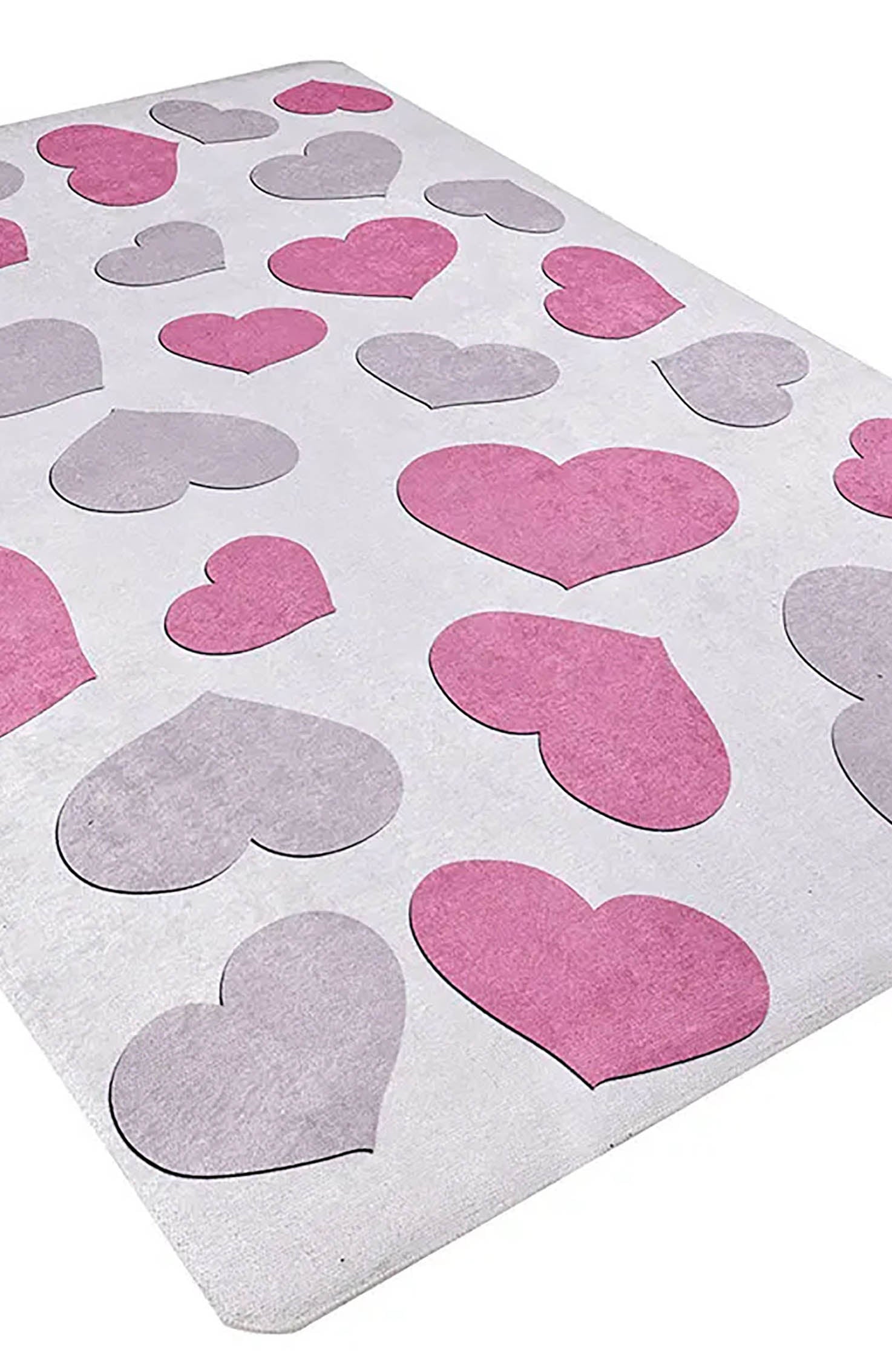 Heart Pattern Pink Kids Rug