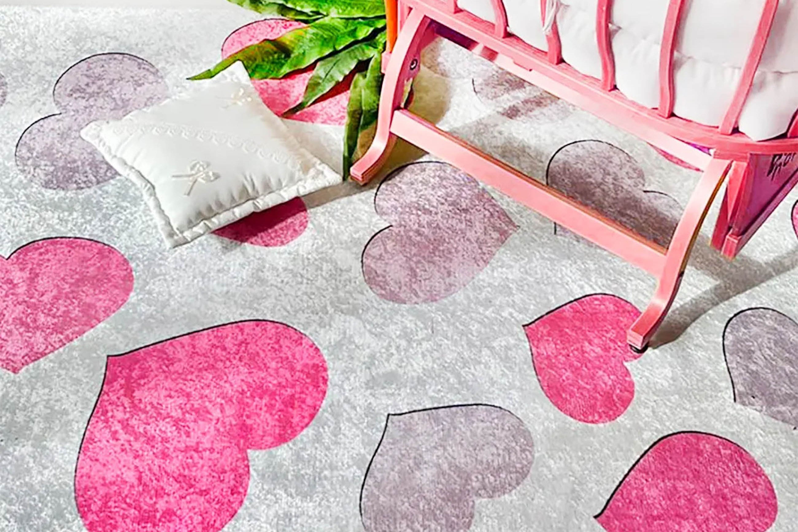 Heart Pattern Pink Kids Rug