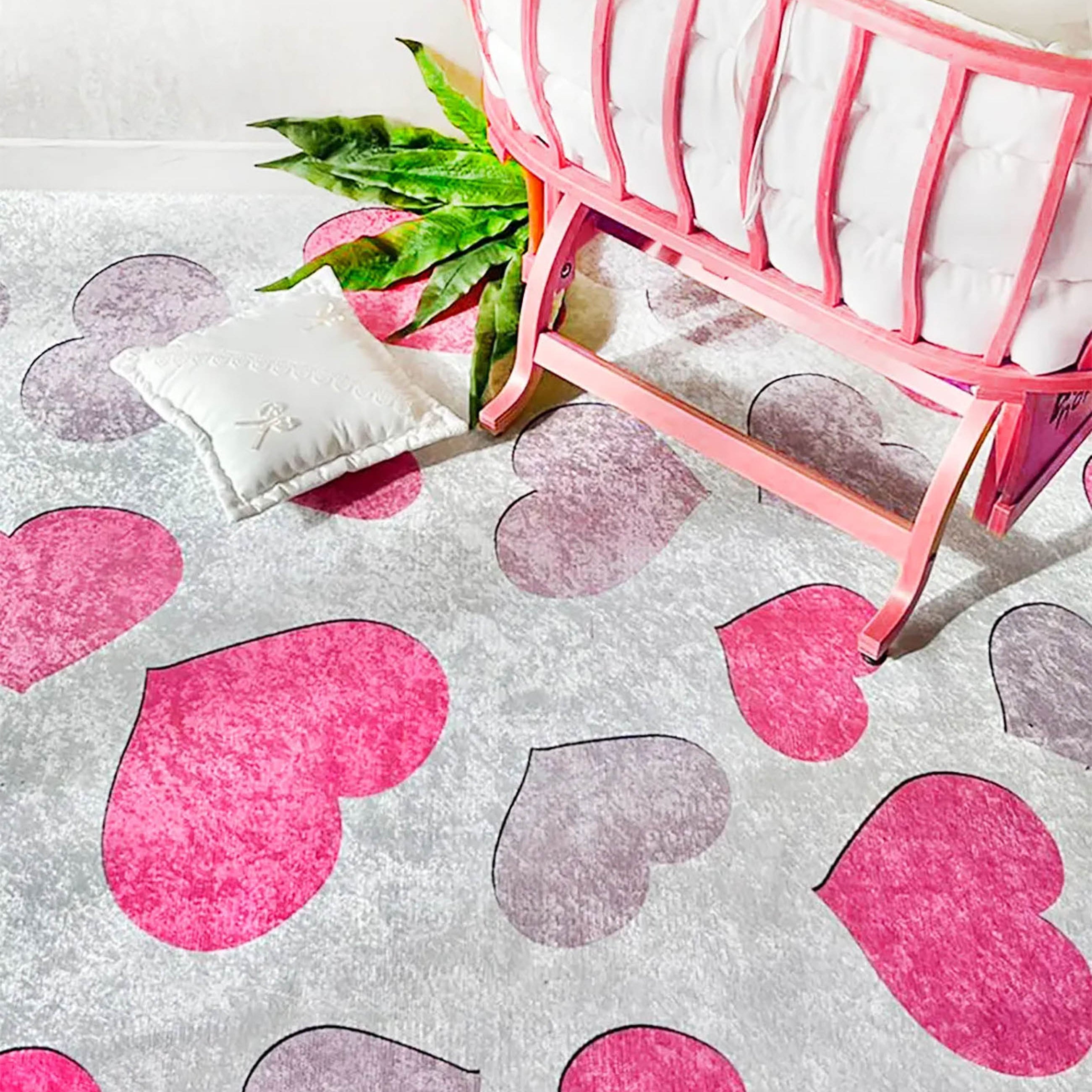 Heart Pattern Pink Kids Rug