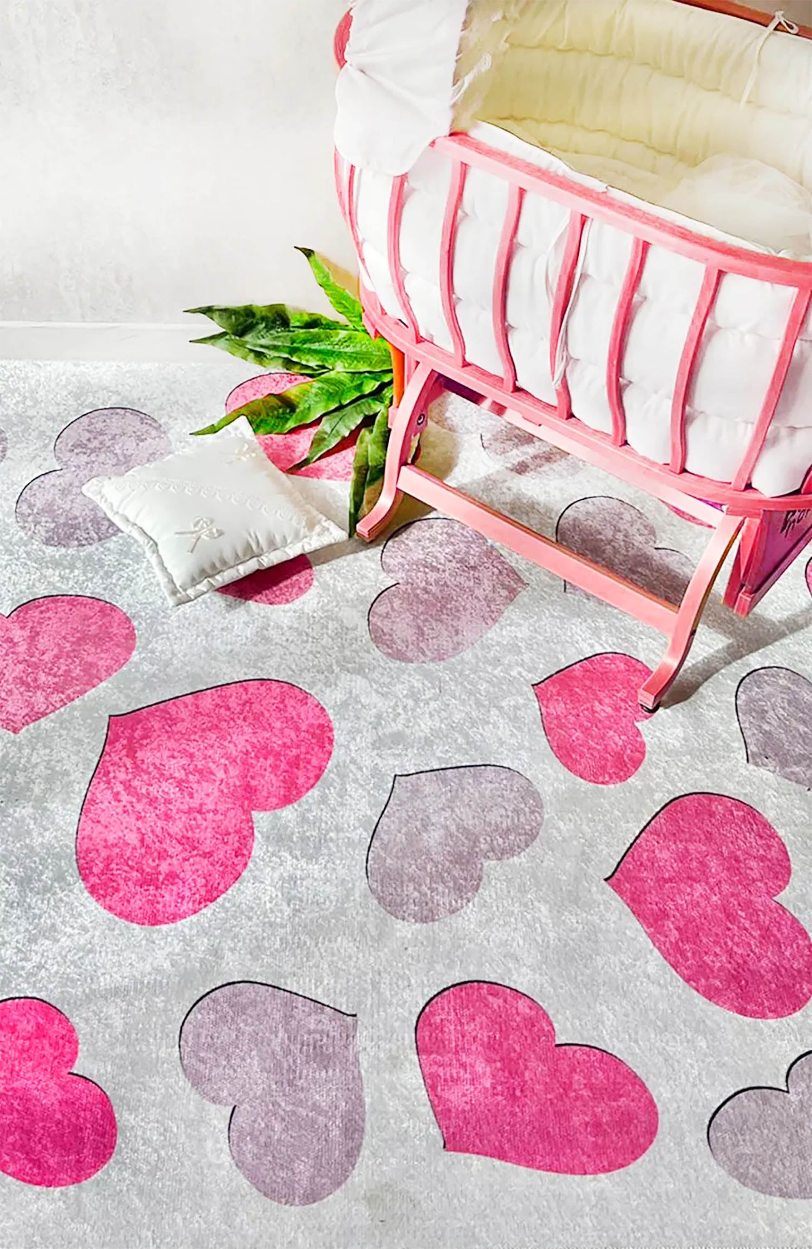 Heart Pattern Pink Kids Rug