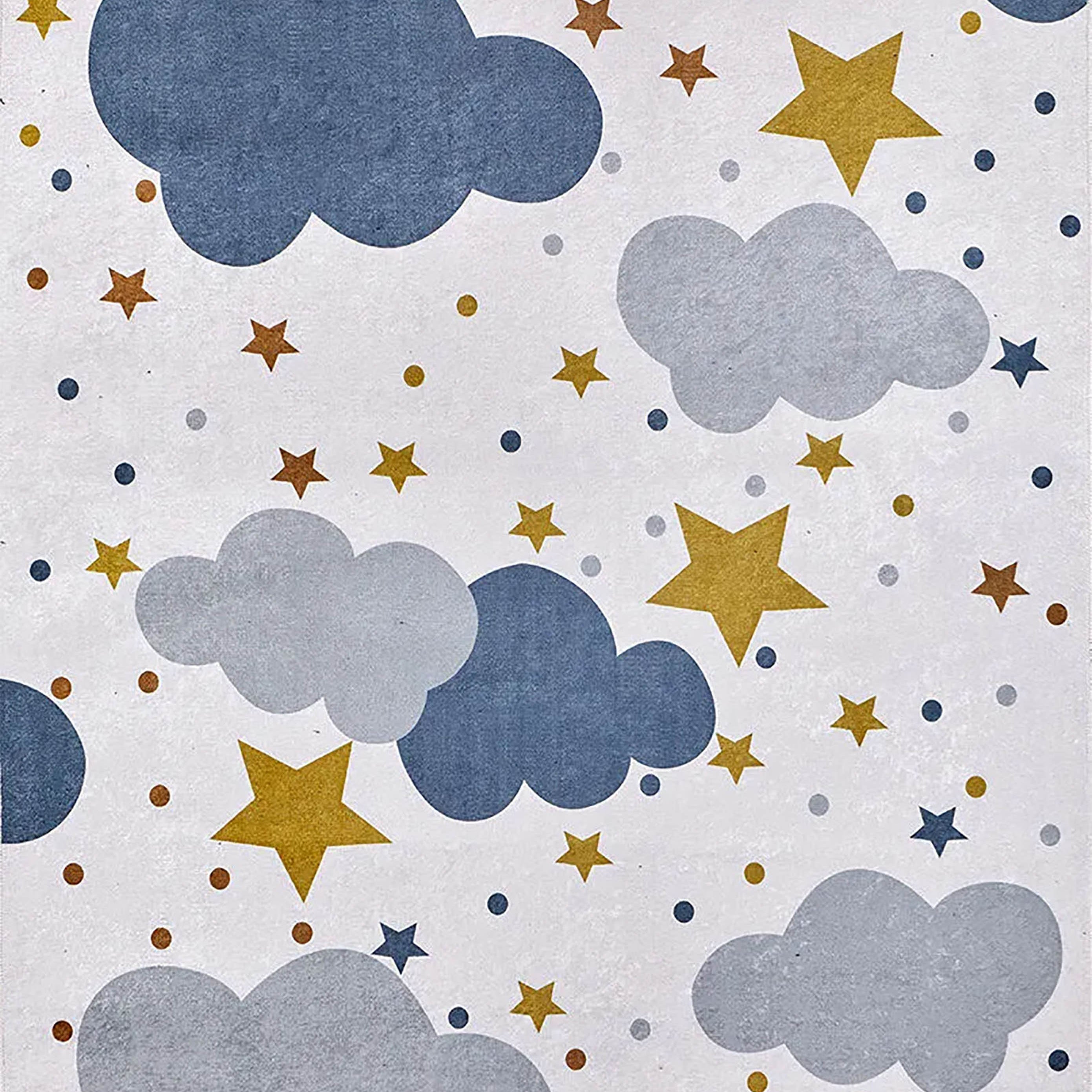 Elsa Cloudy Star Gray Blue Kids Rug