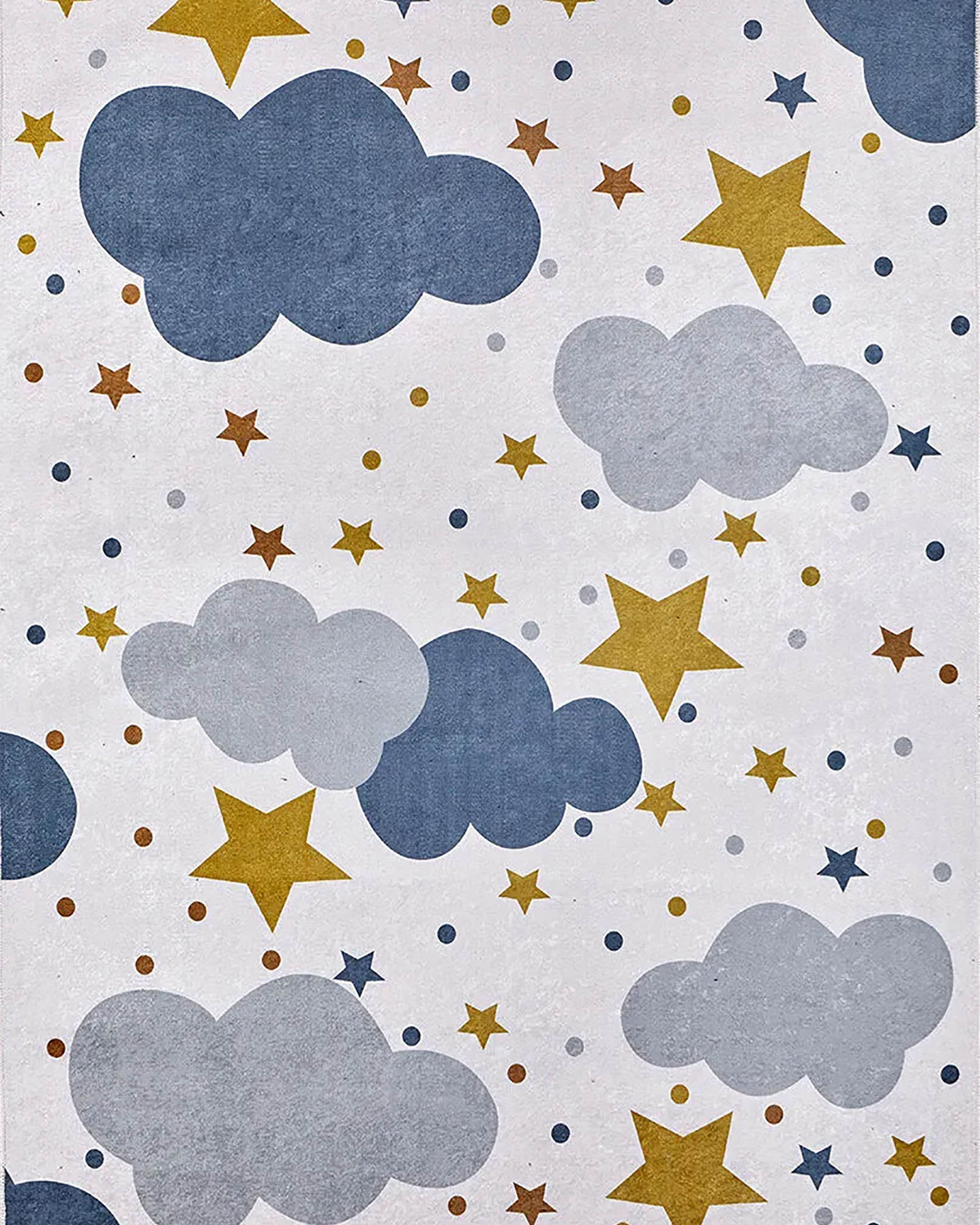 Elsa Cloudy Star Gray Blue Kids Rug