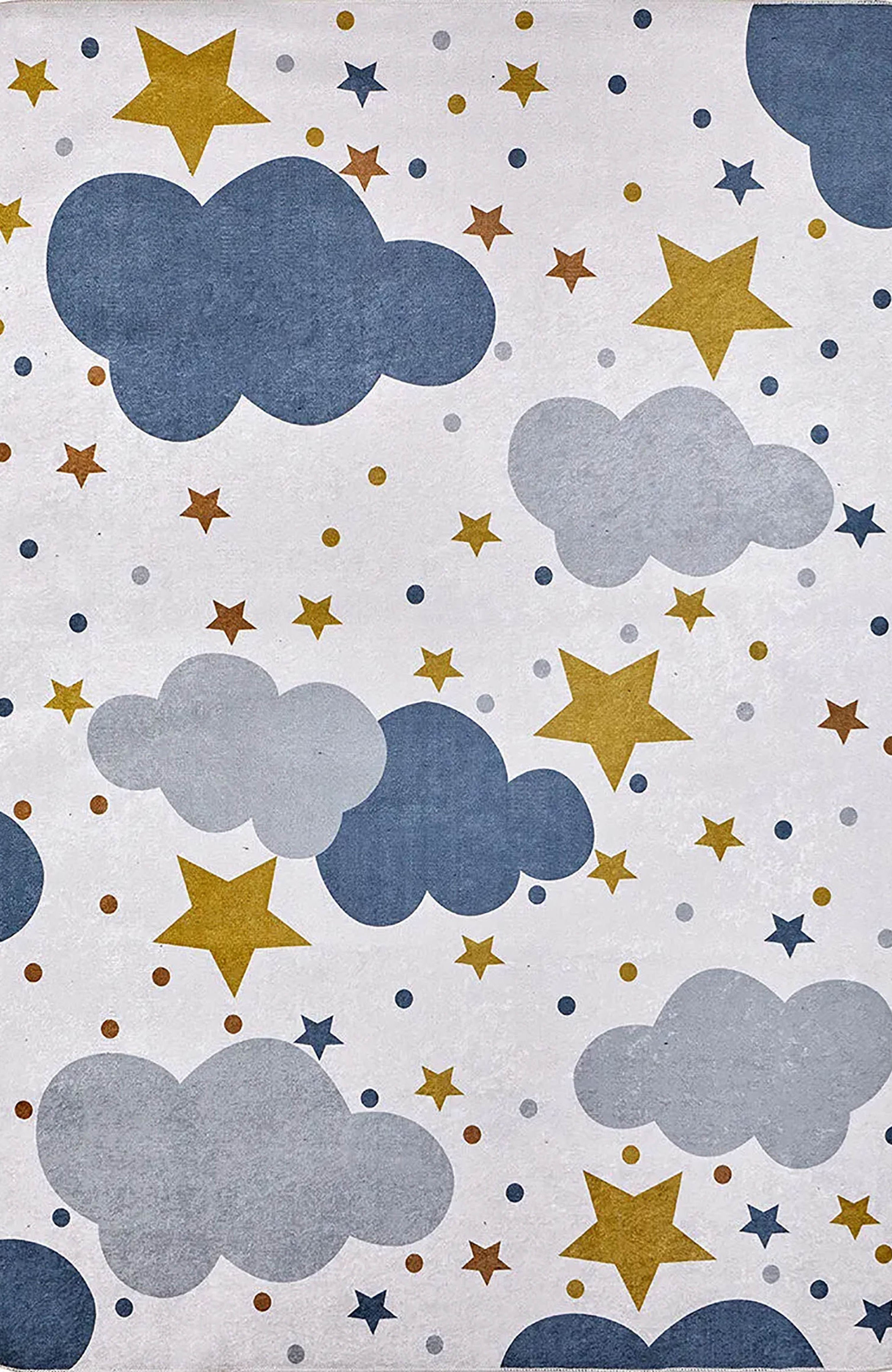 Elsa Cloudy Star Gray Blue Kids Rug