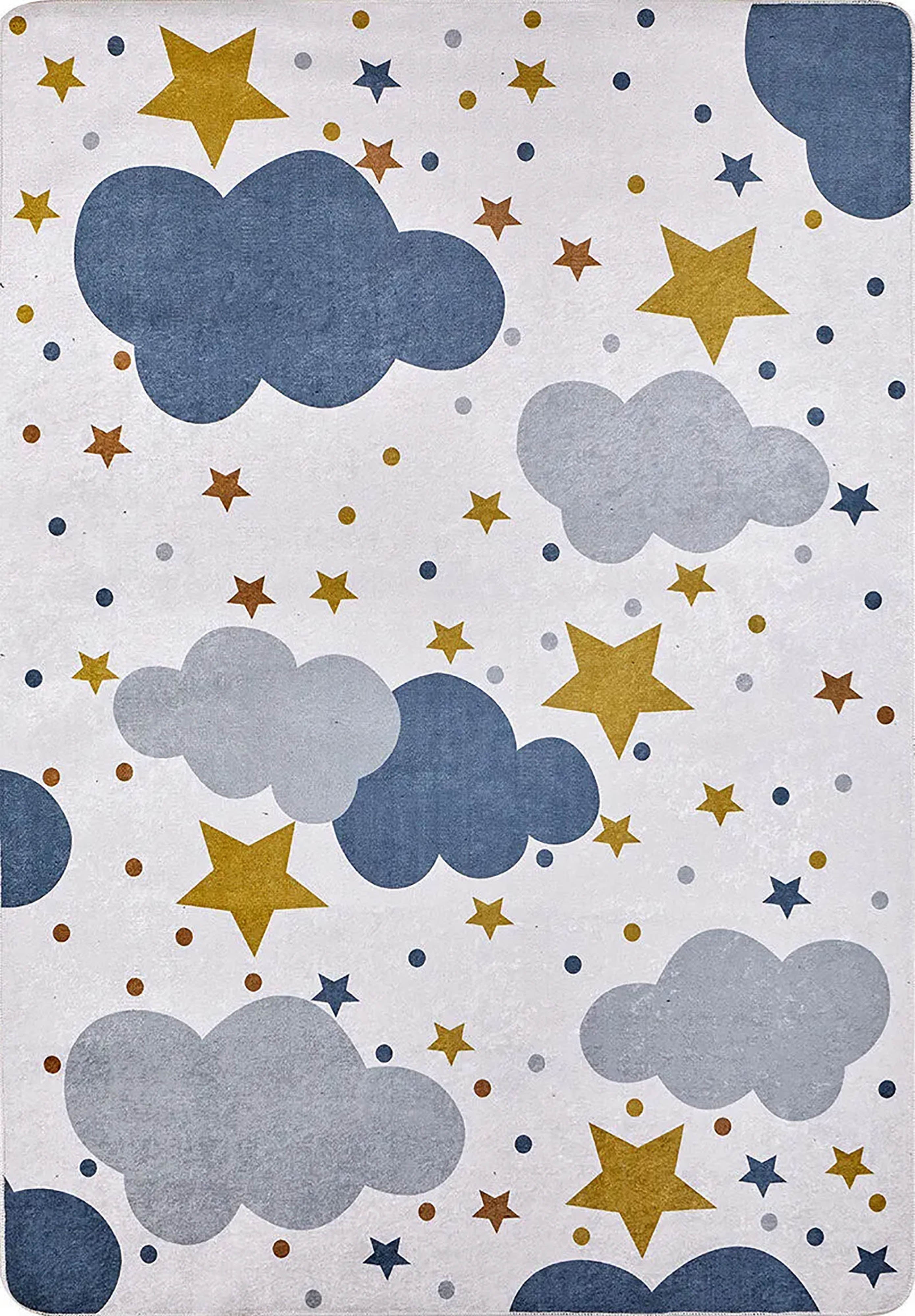 Elsa Cloudy Star Gray Blue Kids Rug