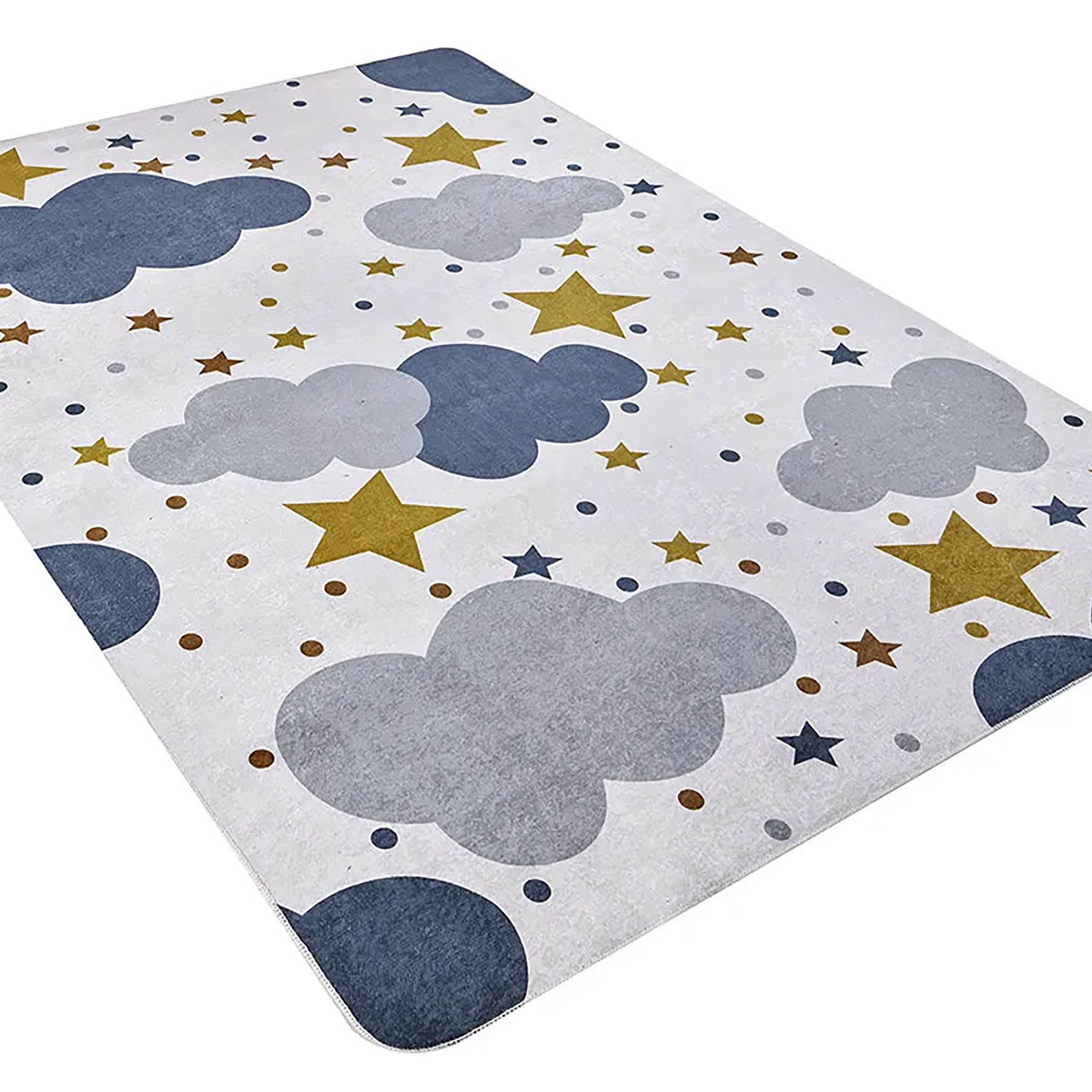 Elsa Cloudy Star Gray Blue Kids Rug
