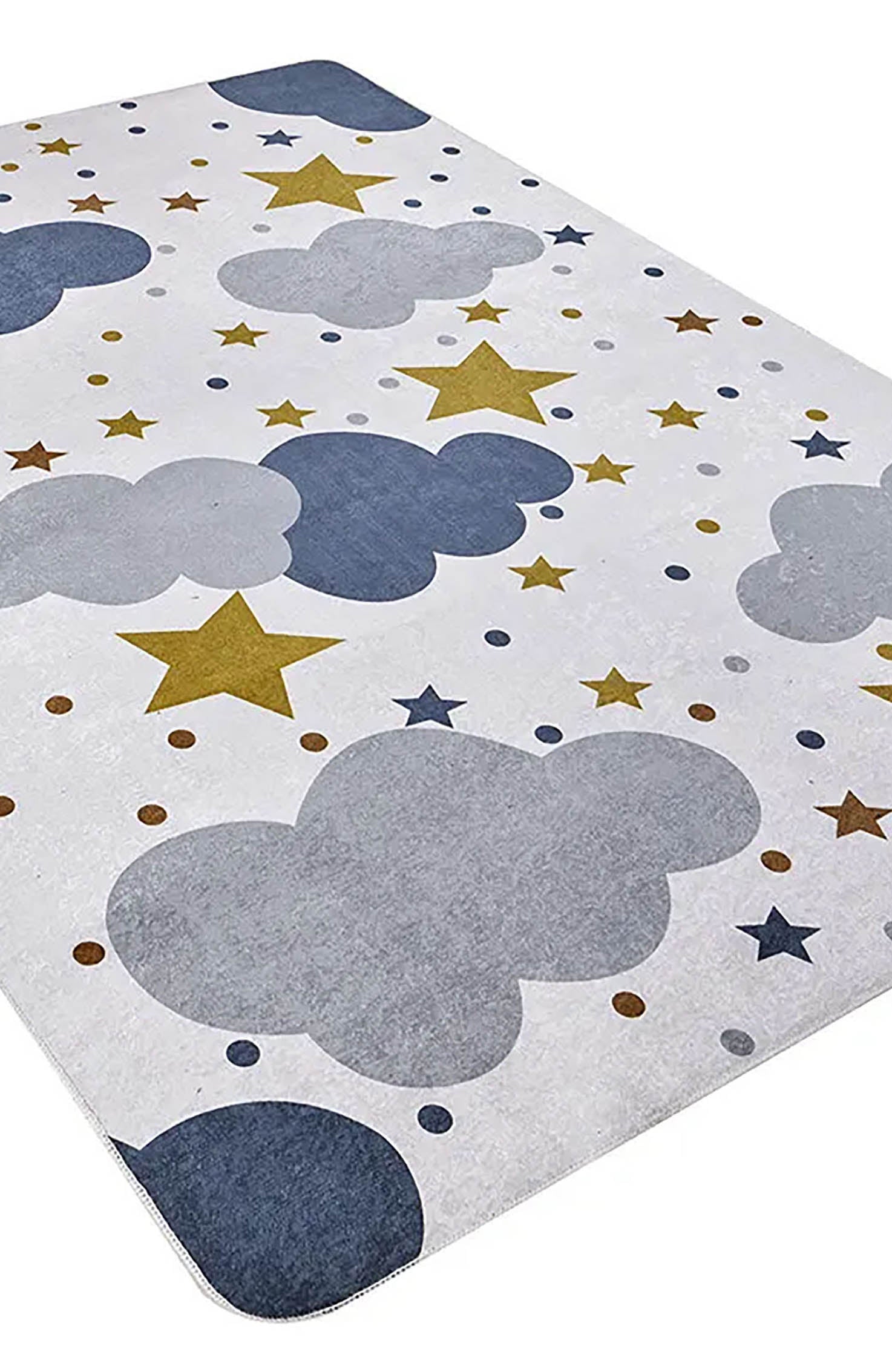 Elsa Cloudy Star Gray Blue Kids Rug