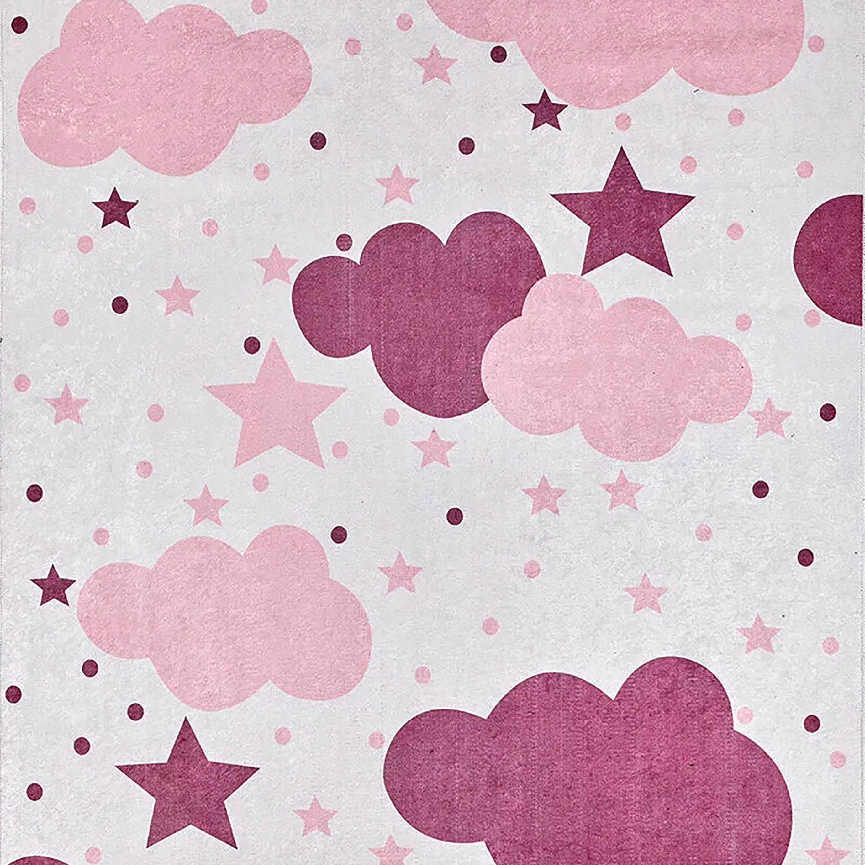 Belle Cloudy Star Pink Cream Kids Rug