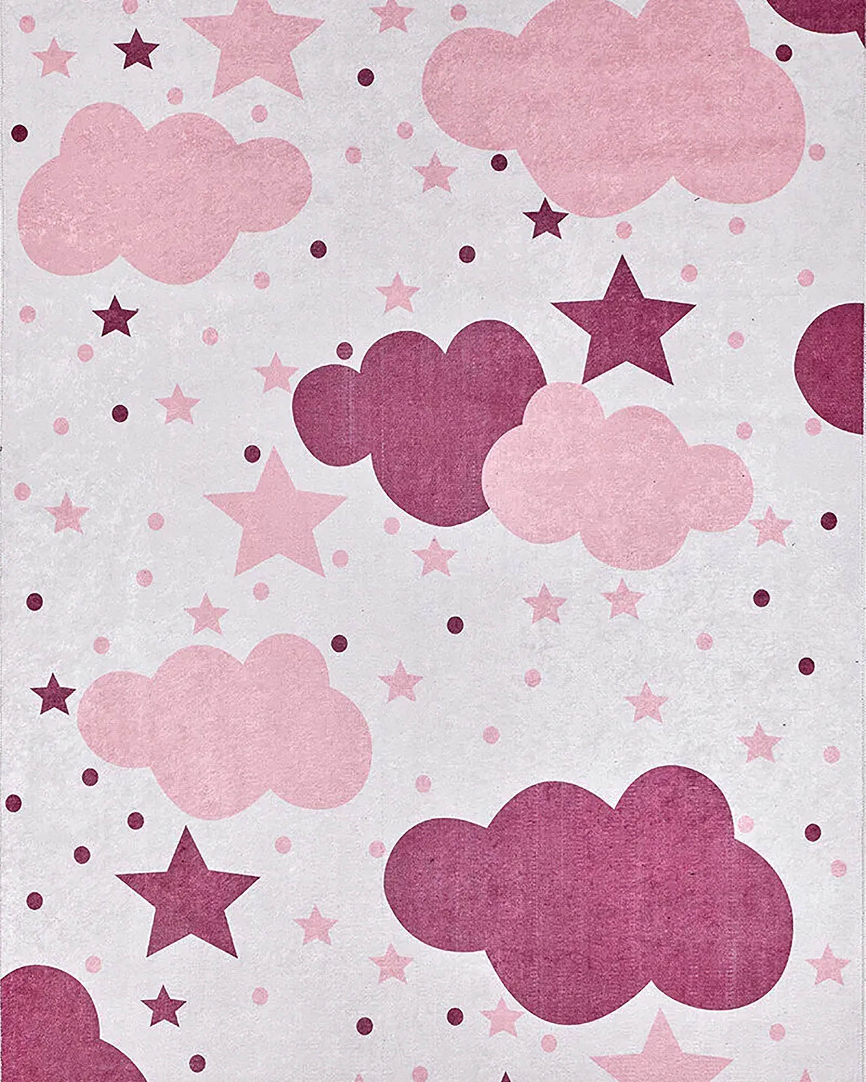 Belle Cloudy Star Pink Cream Kids Rug