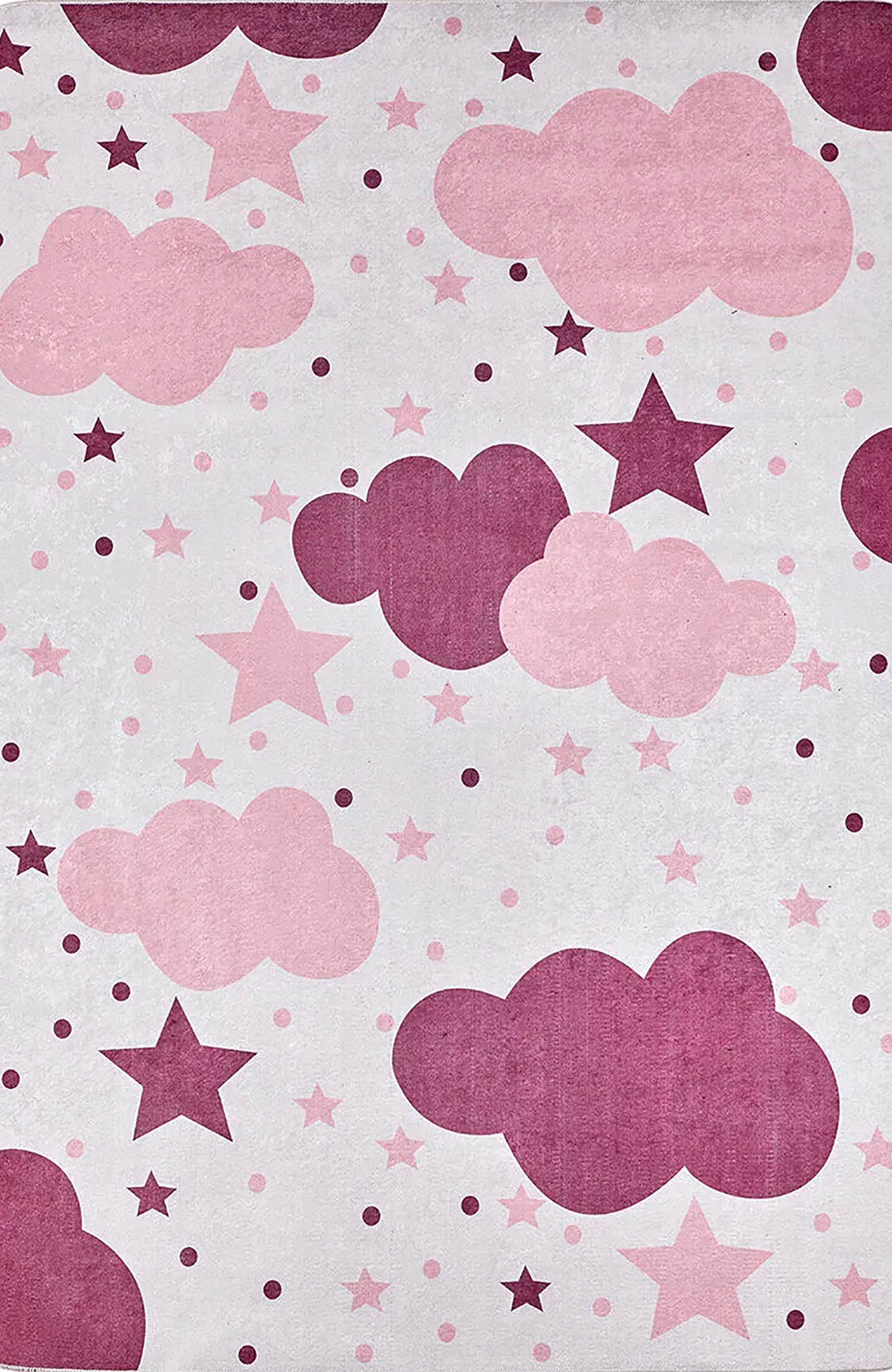 Belle Cloudy Star Pink Cream Kids Rug