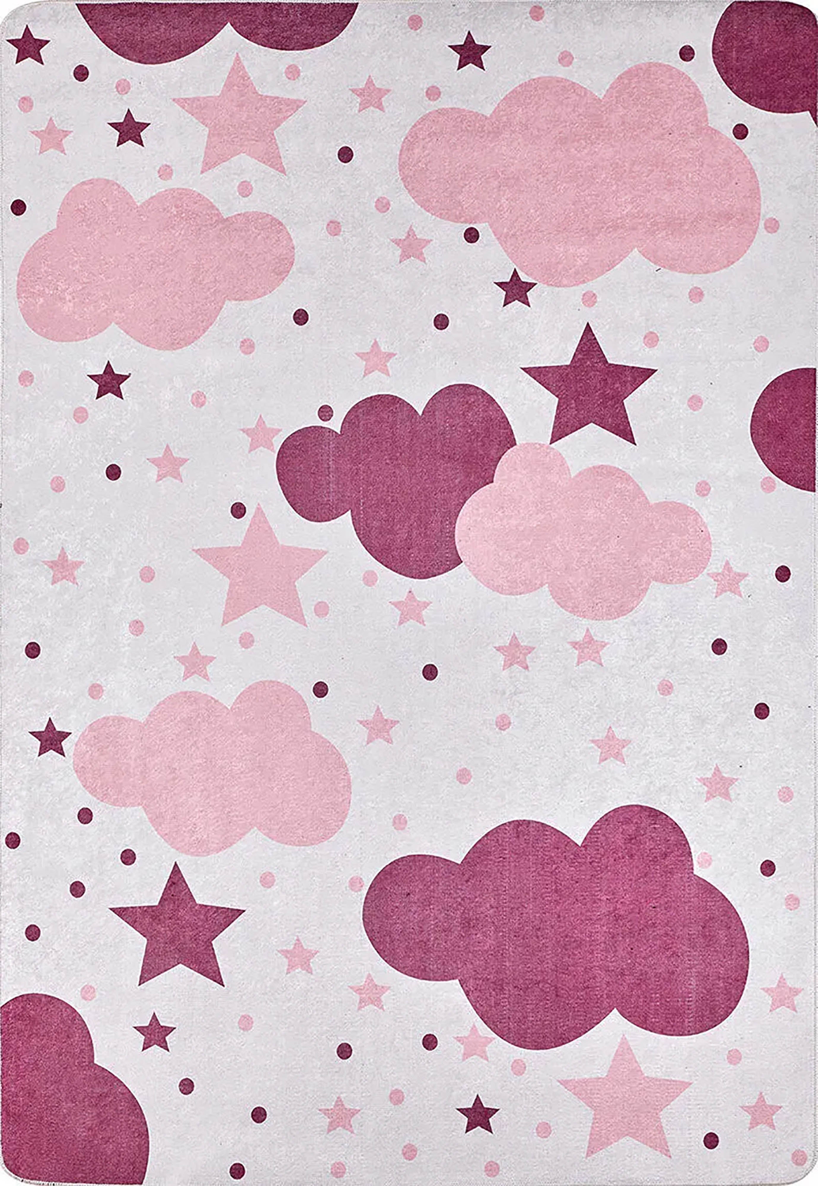 Belle Cloudy Star Pink Cream Kids Rug