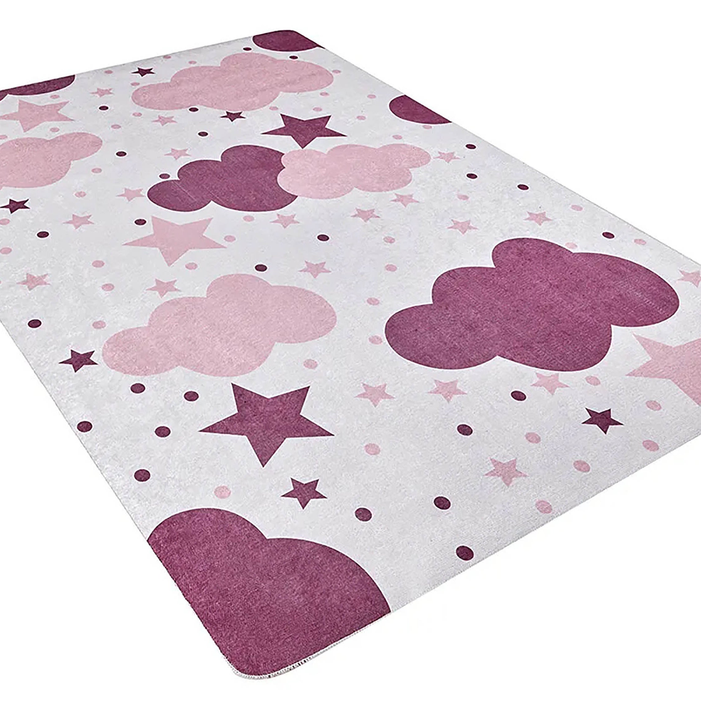 Belle Cloudy Star Pink Cream Kids Rug