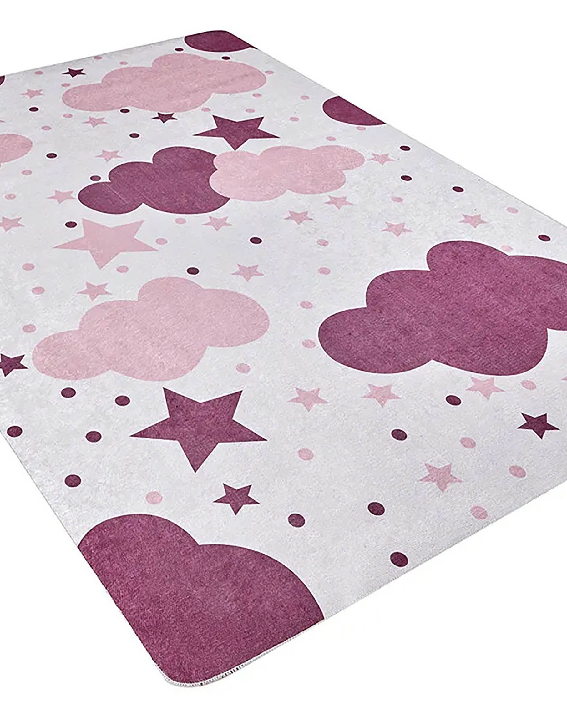 Belle Cloudy Star Pink Cream Kids Rug