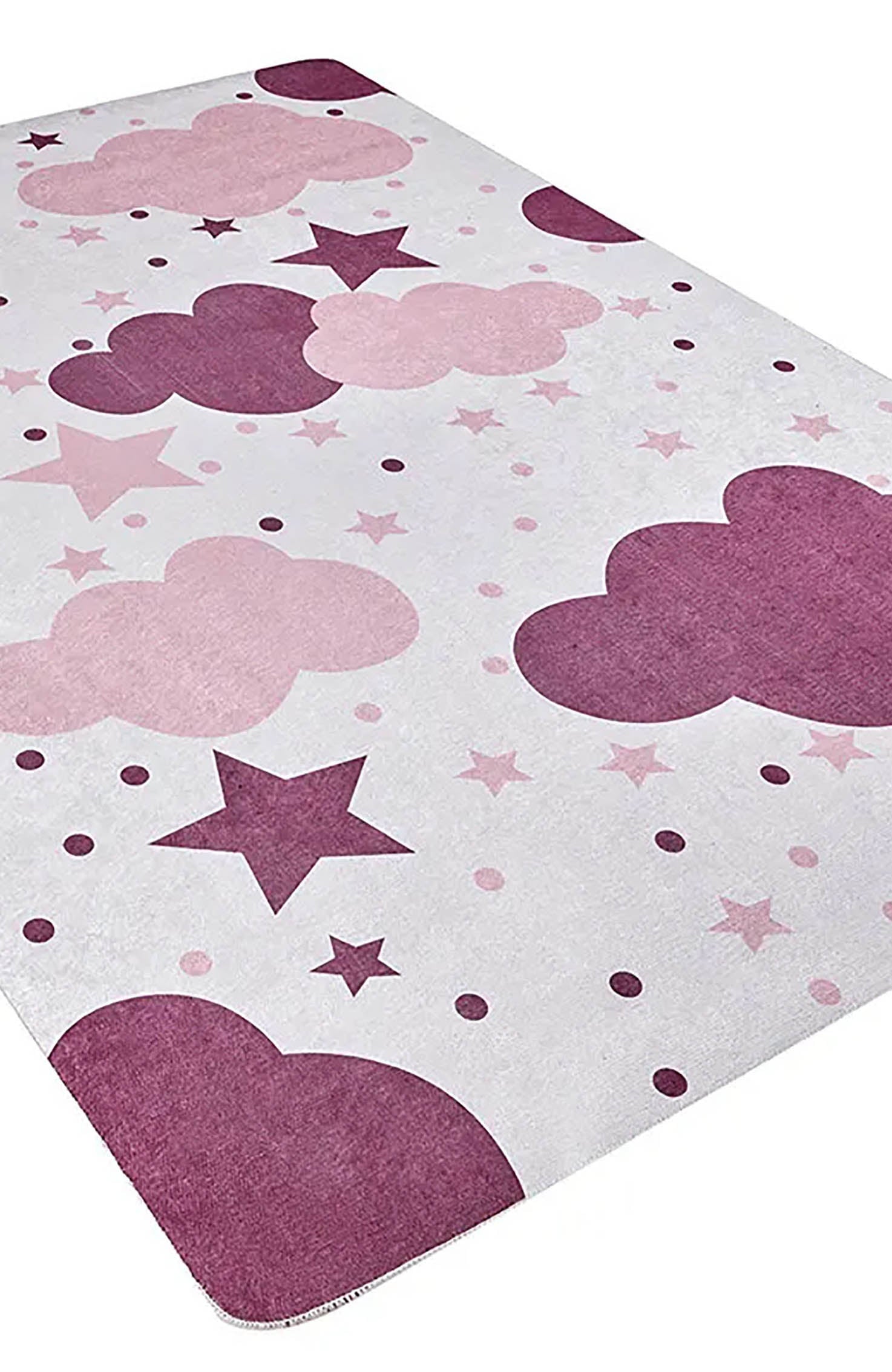 Belle Cloudy Star Pink Cream Kids Rug