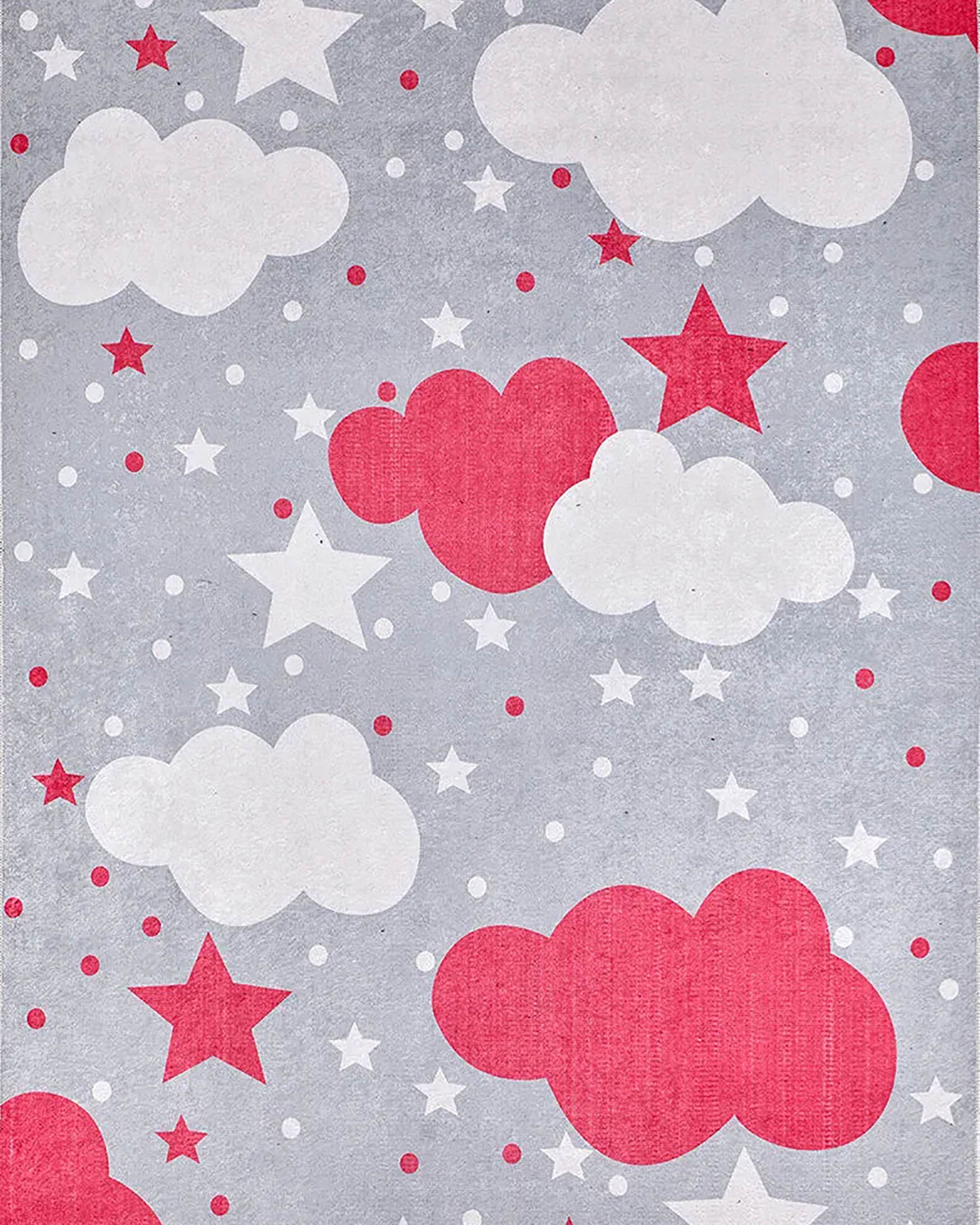 Mulan Cloudy Star Gray Red Kids Rug