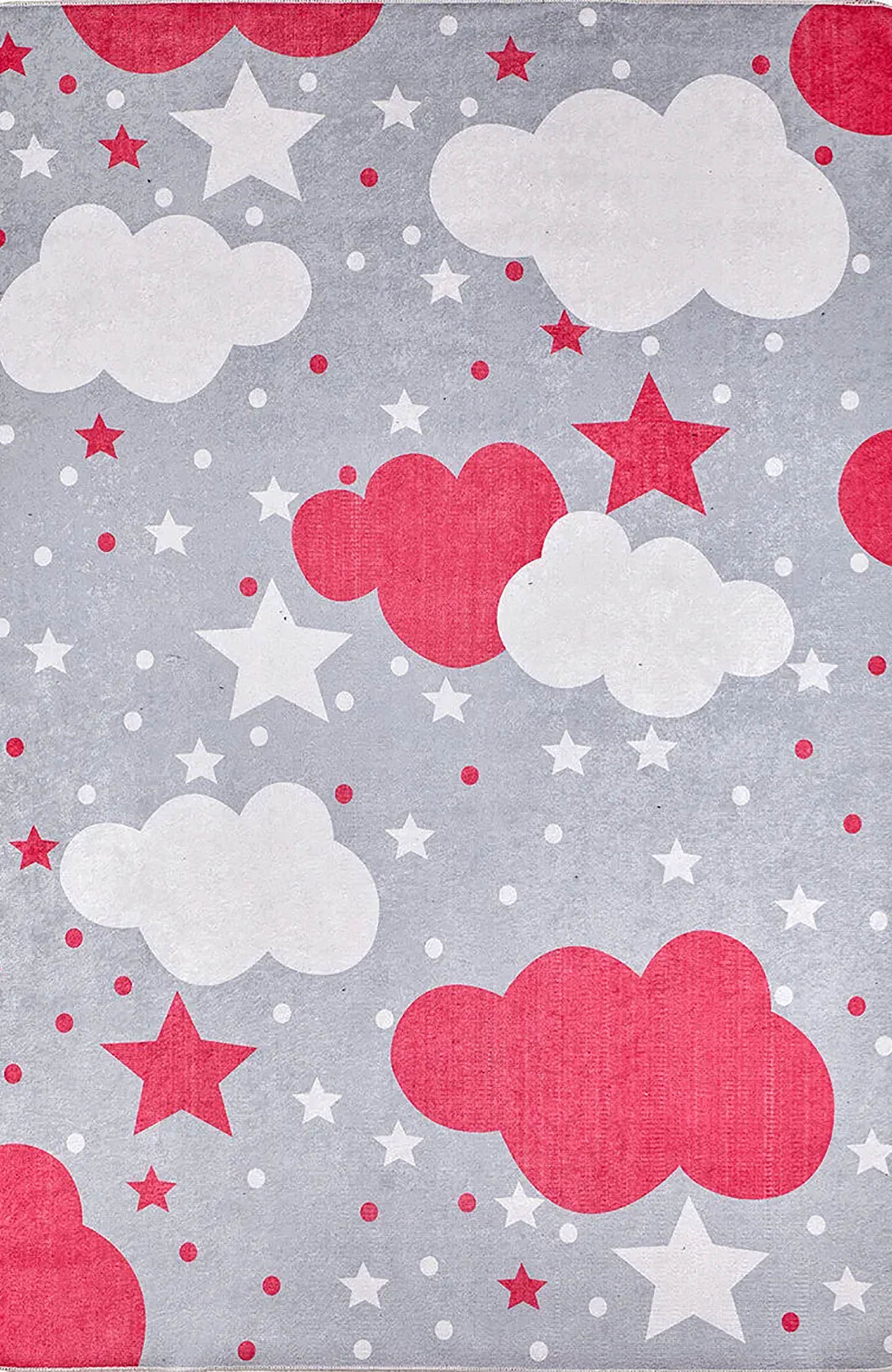 Mulan Cloudy Star Gray Red Kids Rug