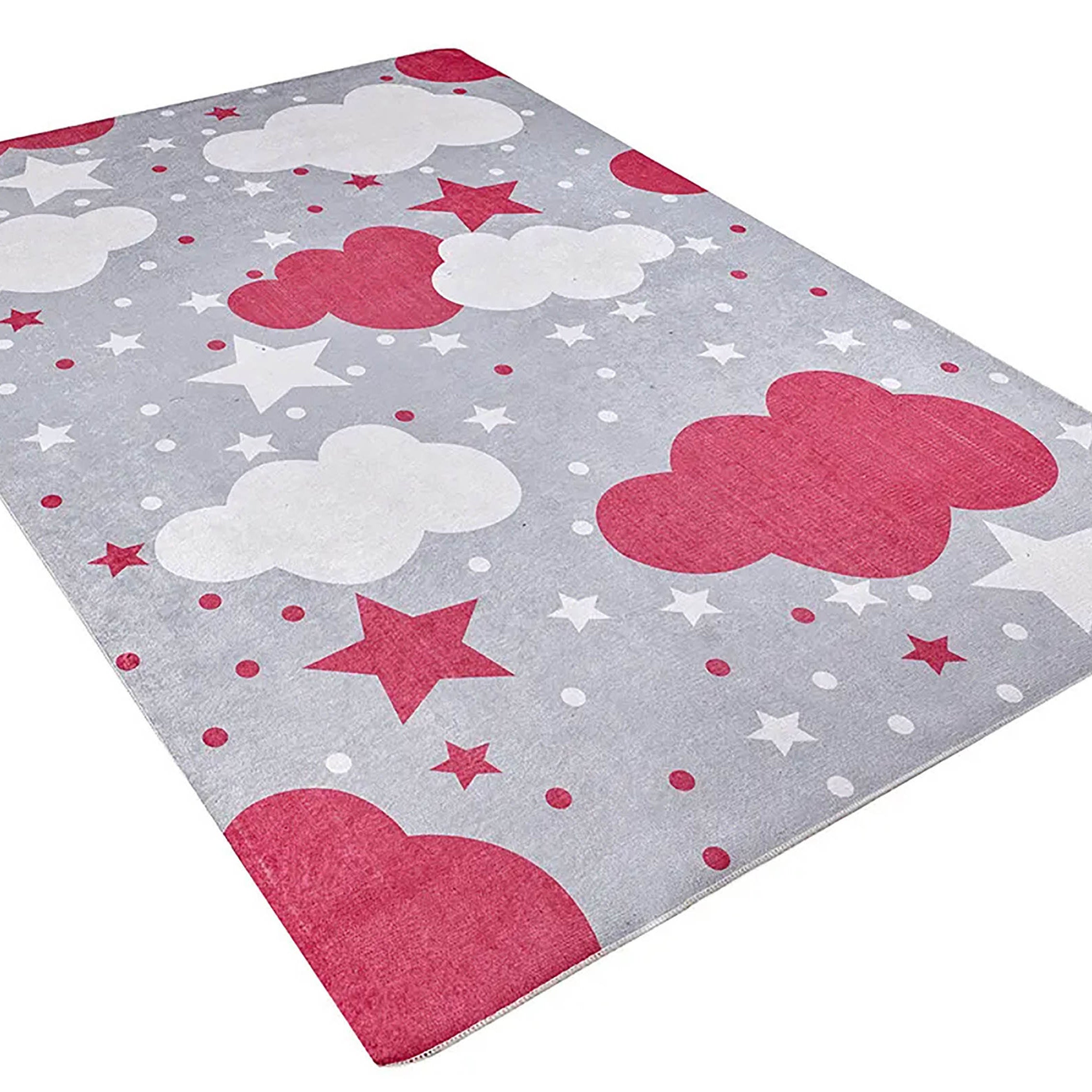 Mulan Cloudy Star Gray Red Kids Rug