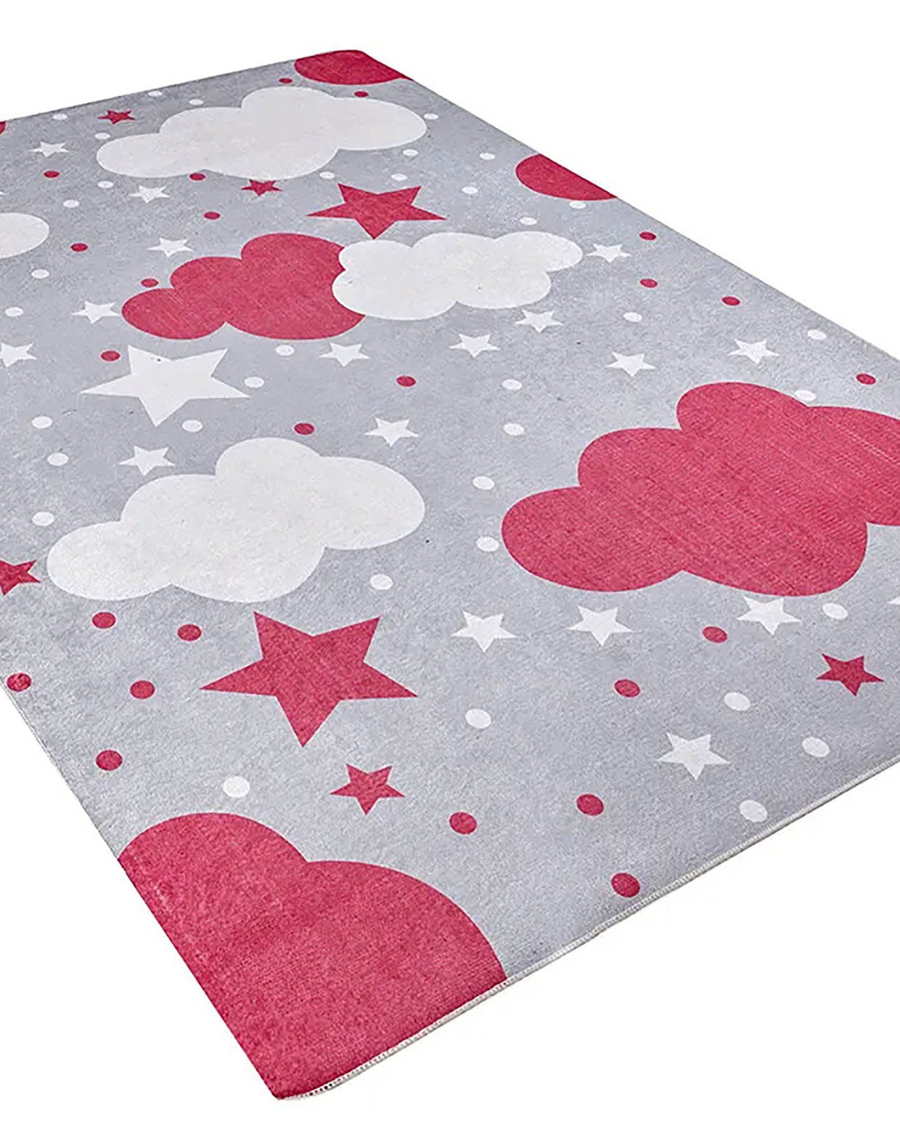 Mulan Cloudy Star Gray Red Kids Rug