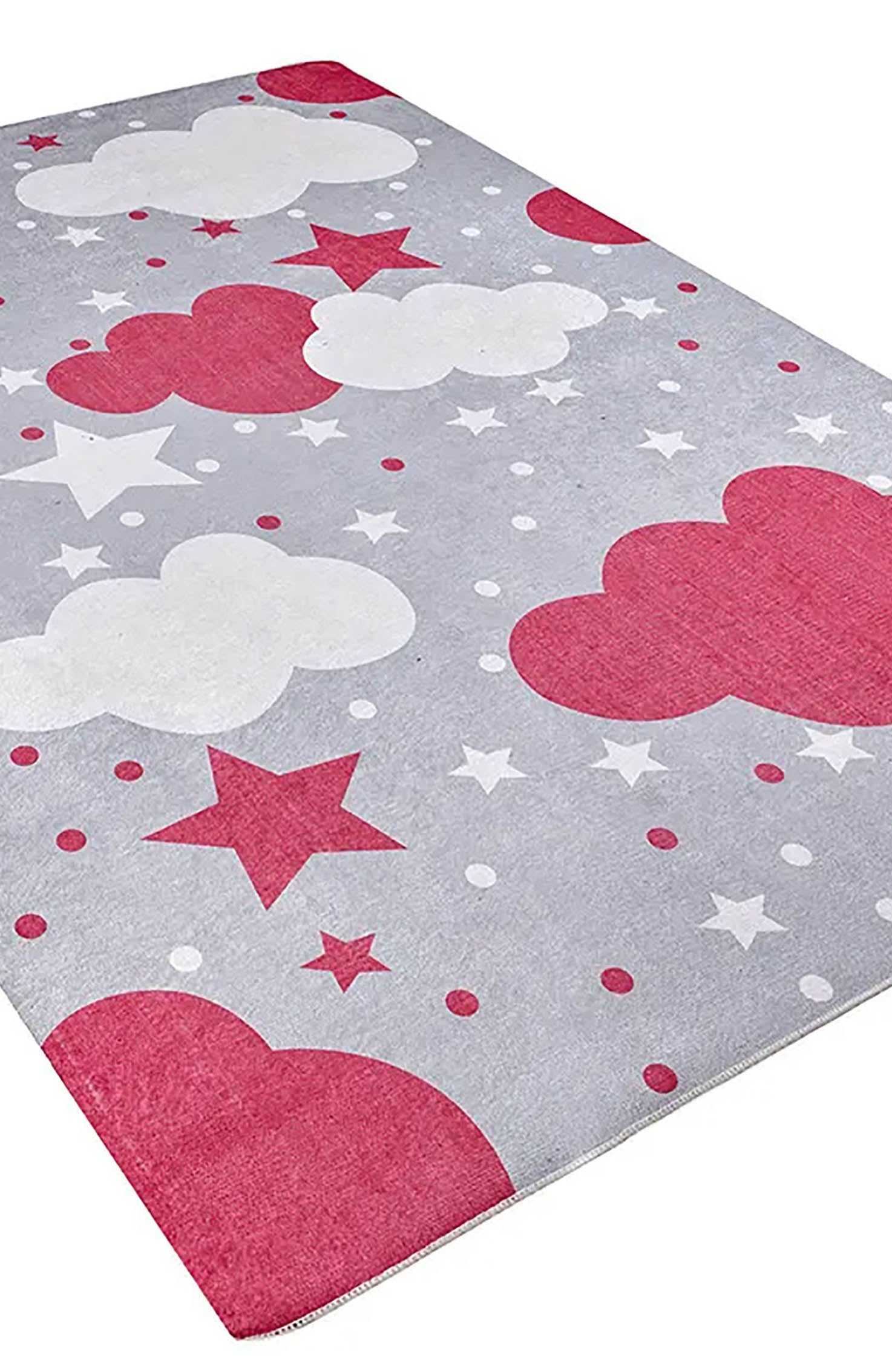 Mulan Cloudy Star Gray Red Kids Rug