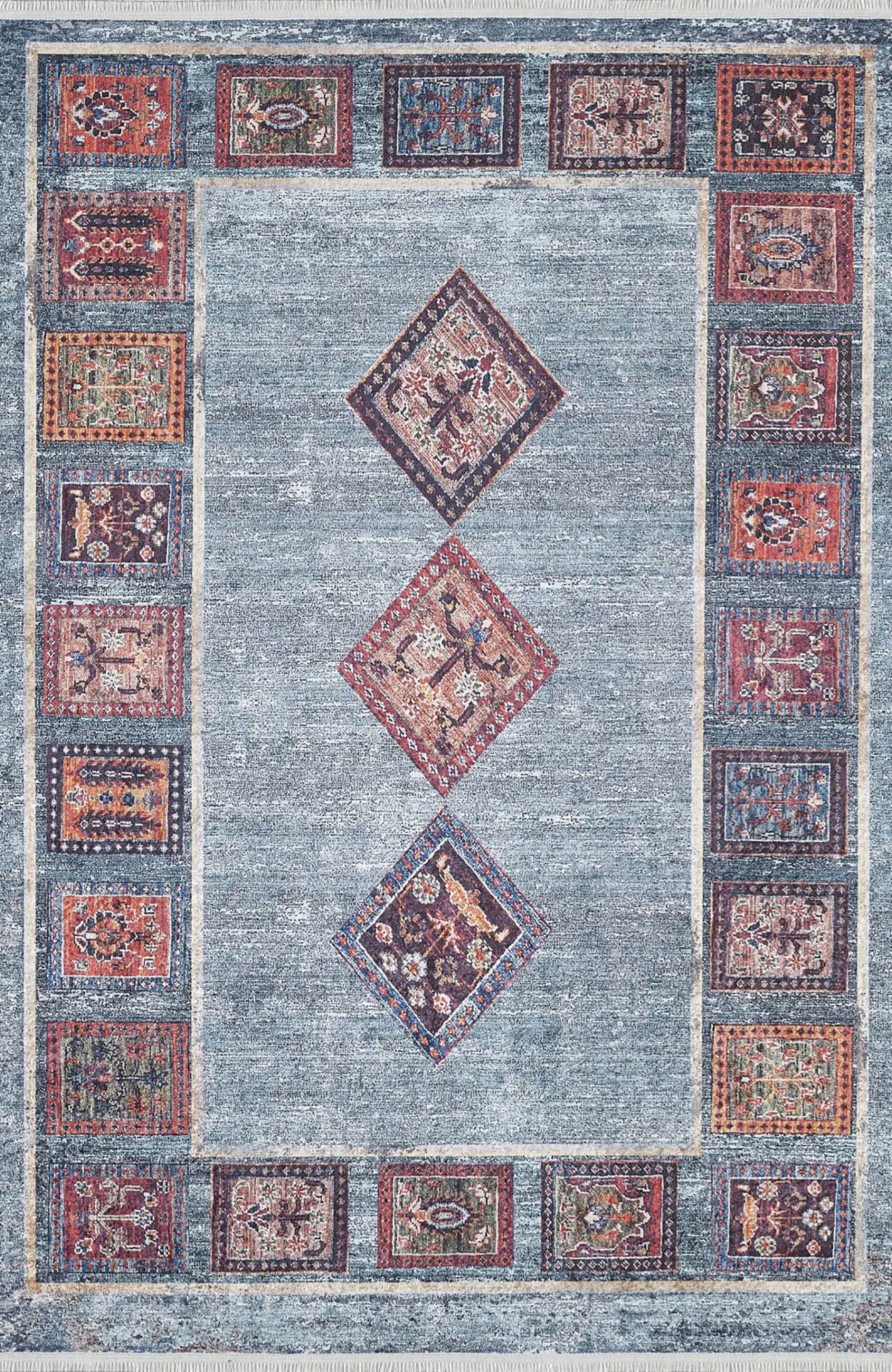 Nataly Antique Turkish Oriental Geometric Blue Rug
