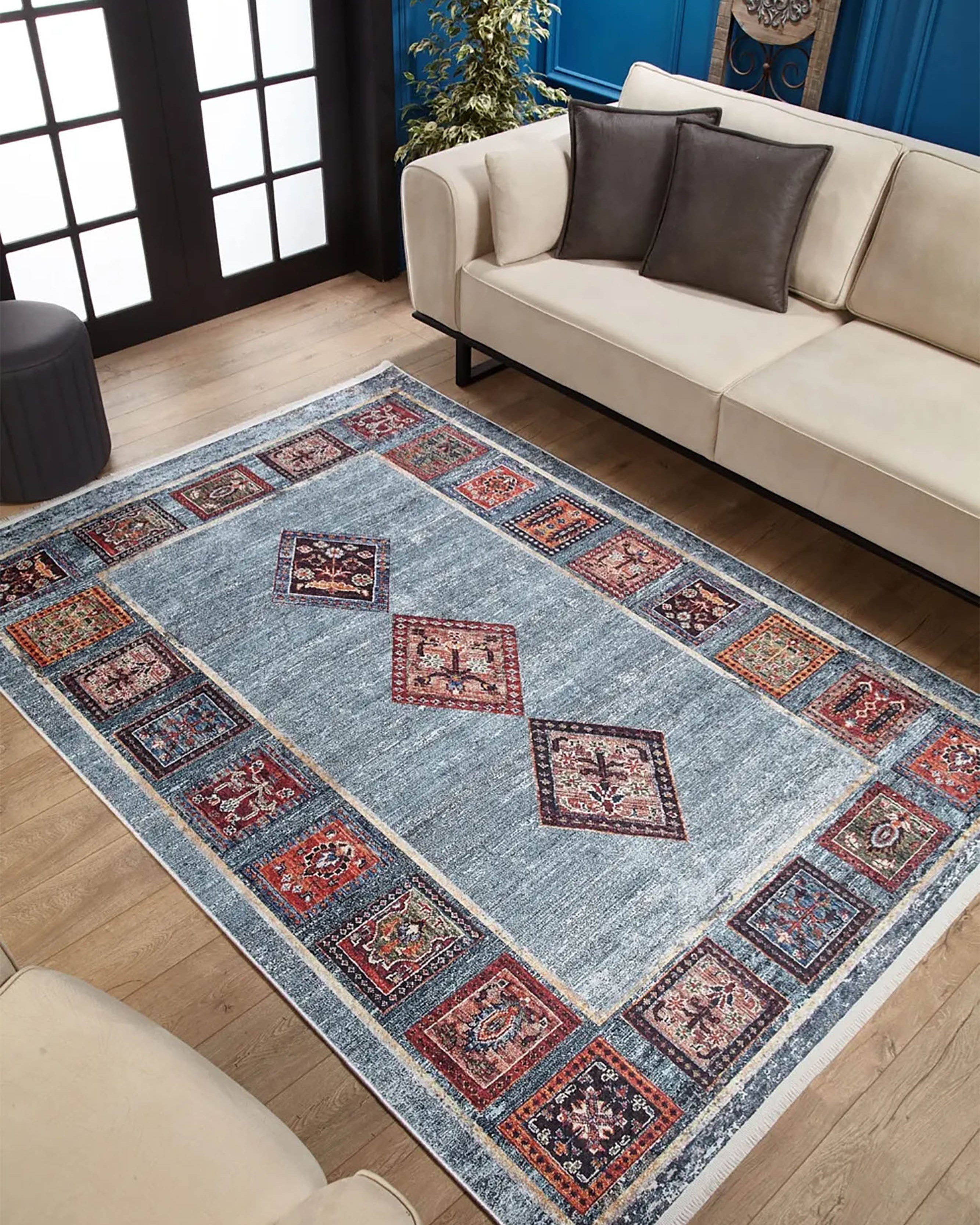 Nataly Antique Turkish Oriental Geometric Blue Rug