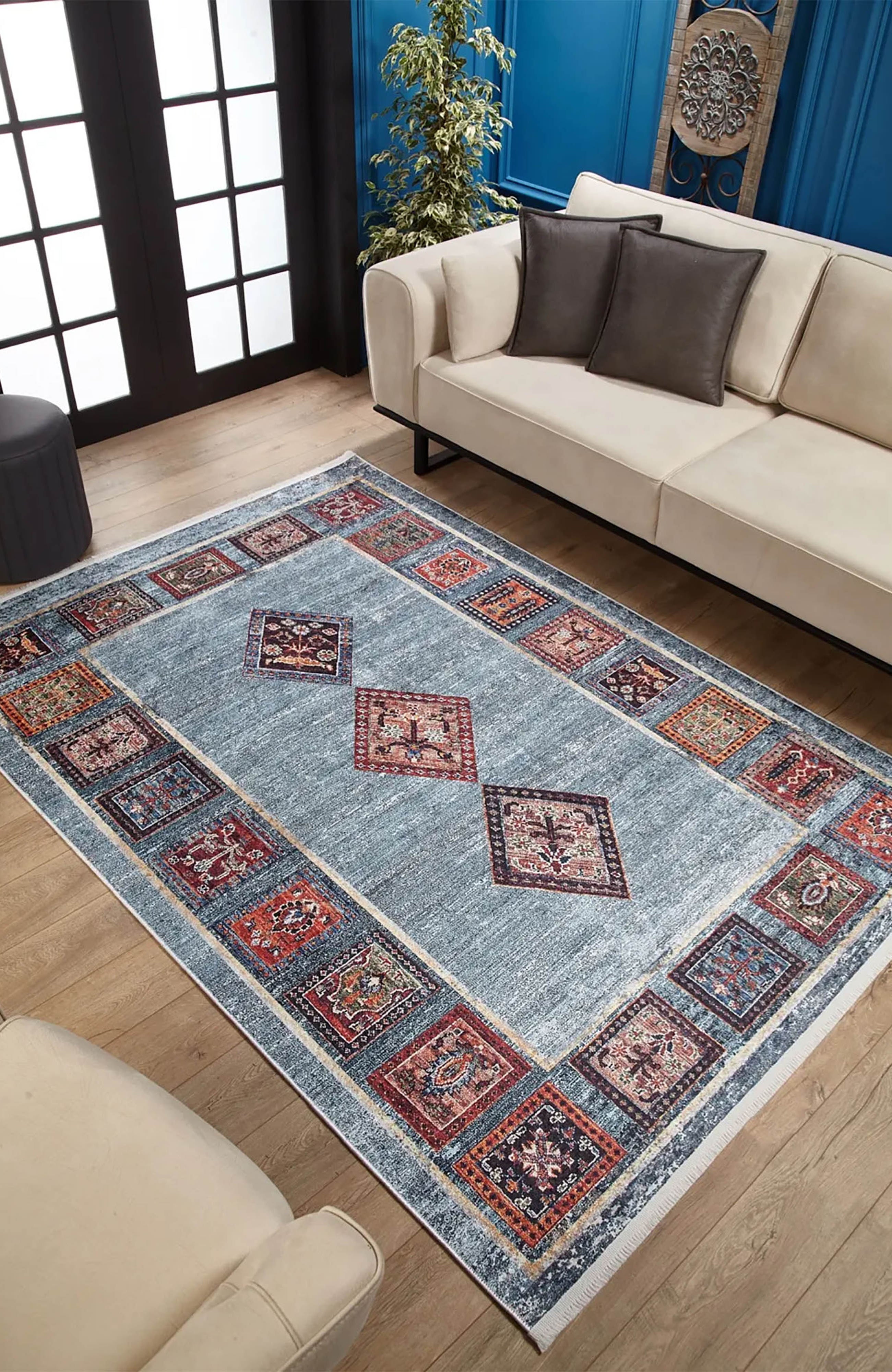 Nataly Antique Turkish Oriental Geometric Blue Rug