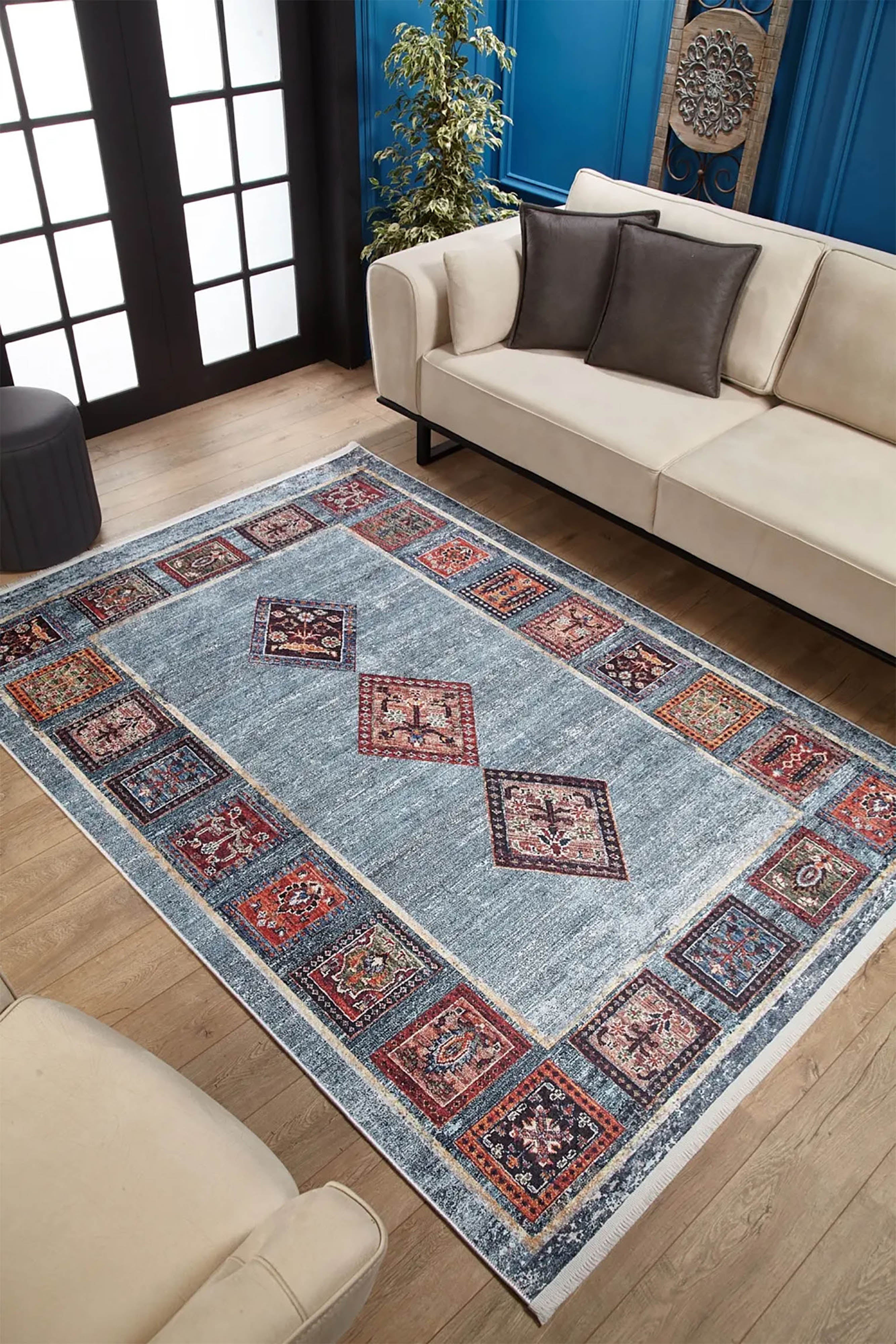 Nataly Antique Turkish Oriental Geometric Blue Rug