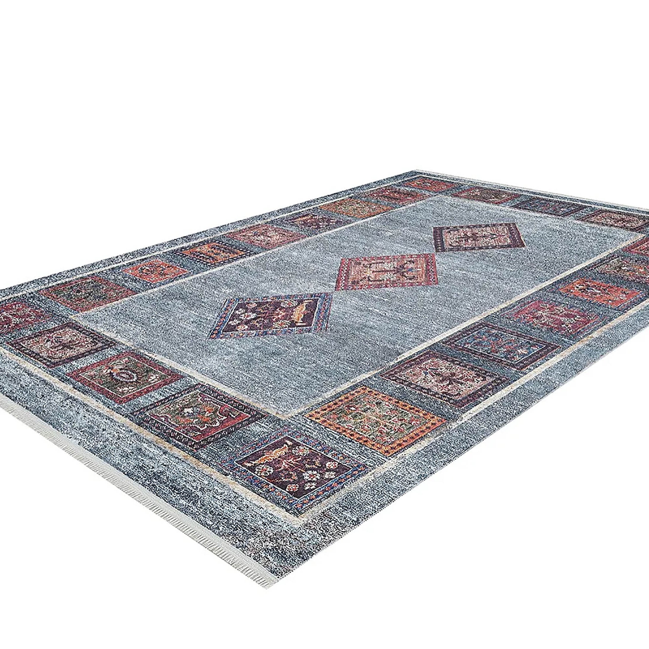 Nataly Antique Turkish Oriental Geometric Blue Rug
