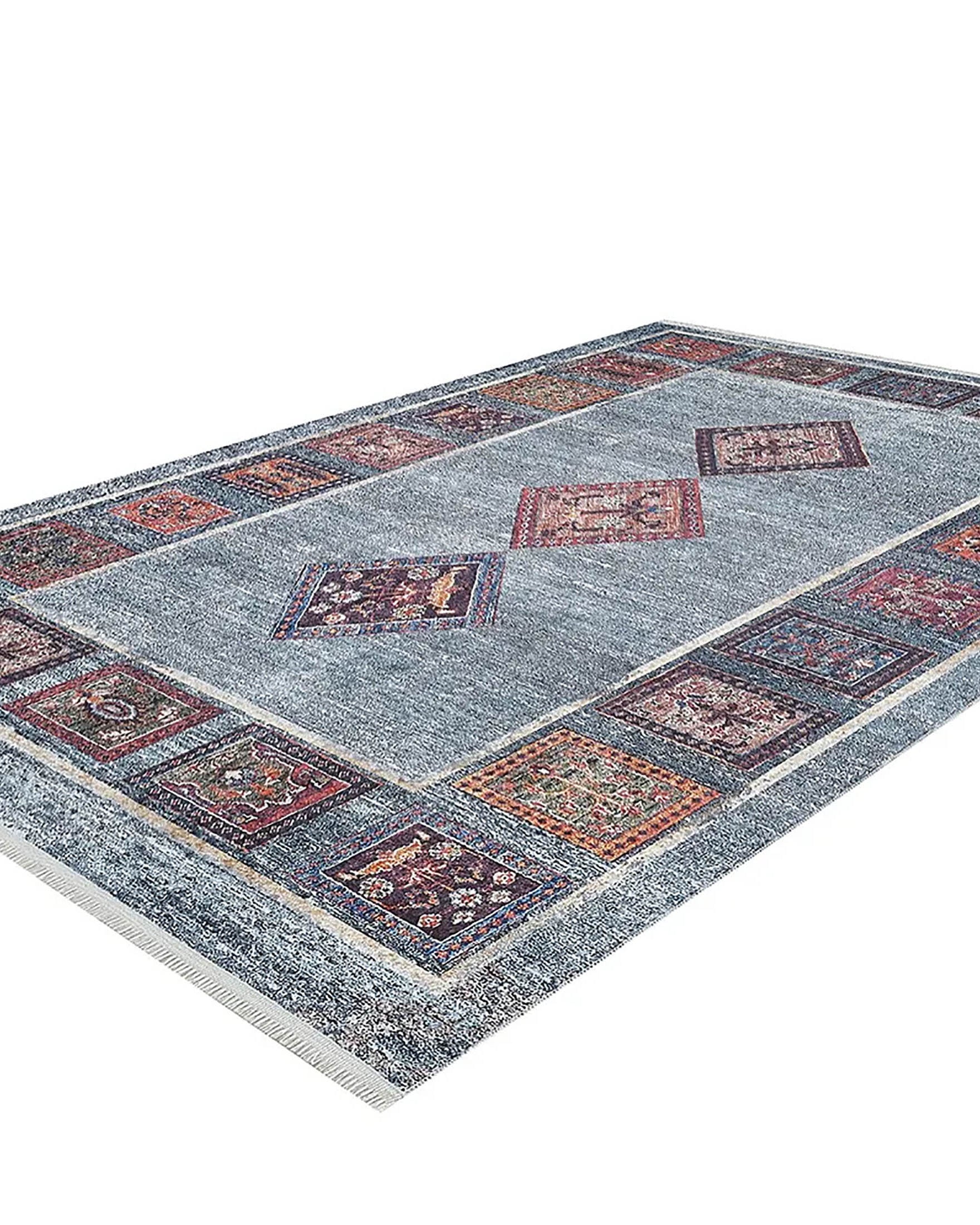 Nataly Antique Turkish Oriental Geometric Blue Rug