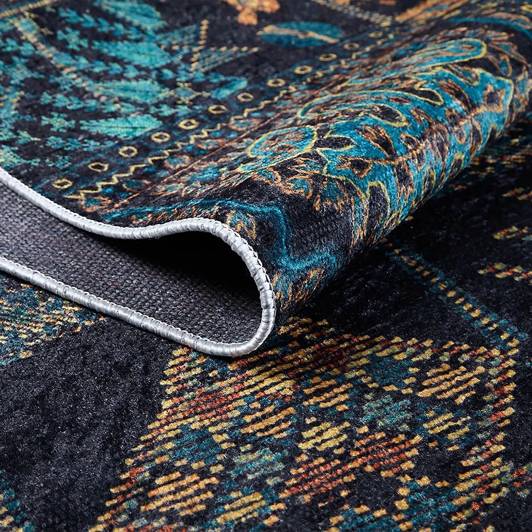 Canan Unique Teal Blue Turkish Tribal Rug