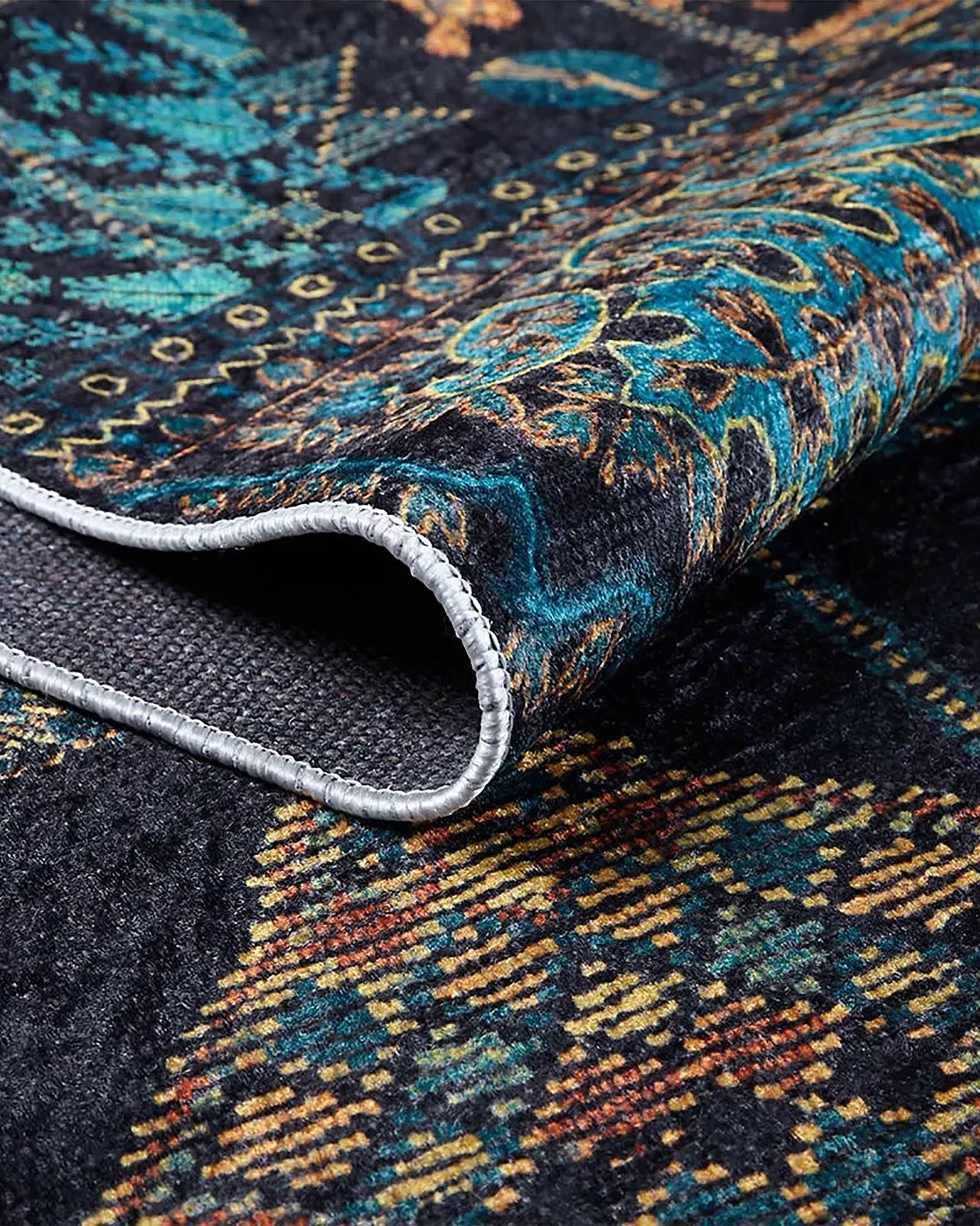Canan Unique Teal Blue Turkish Tribal Rug