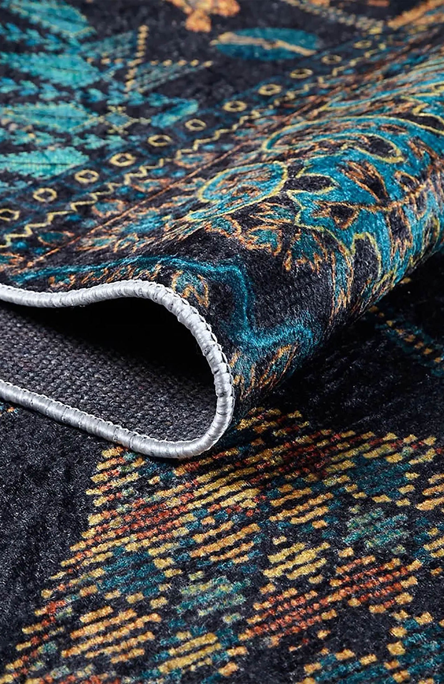 Canan Unique Teal Blue Turkish Tribal Rug