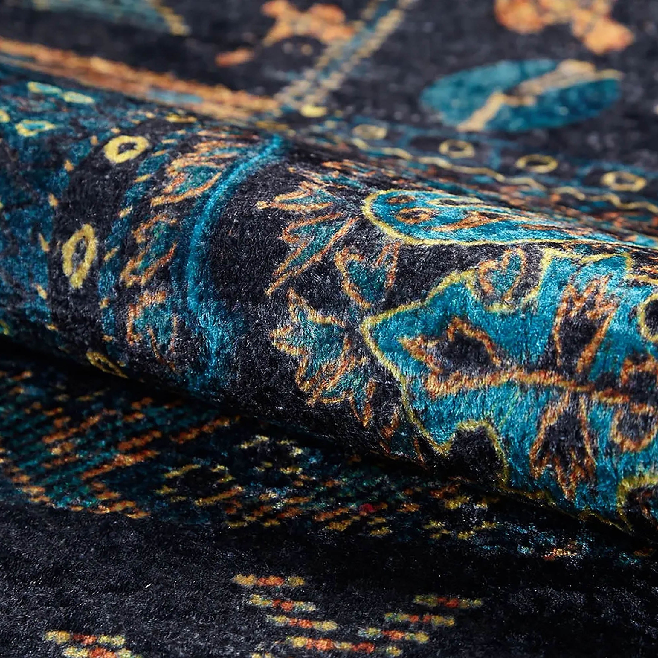 Canan Unique Teal Blue Turkish Tribal Rug