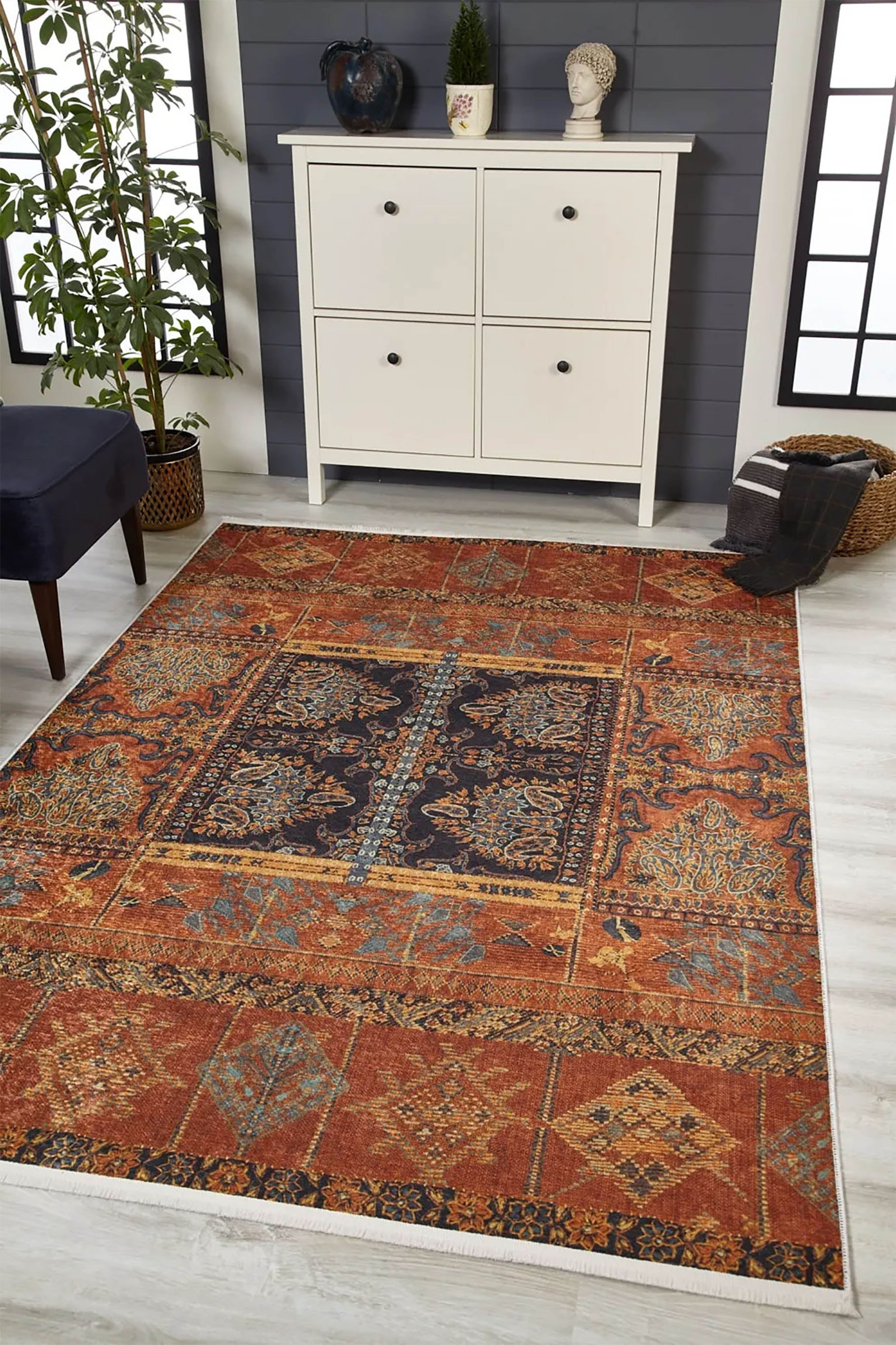 Ceren Unique Orange Turkish Tribal Rug