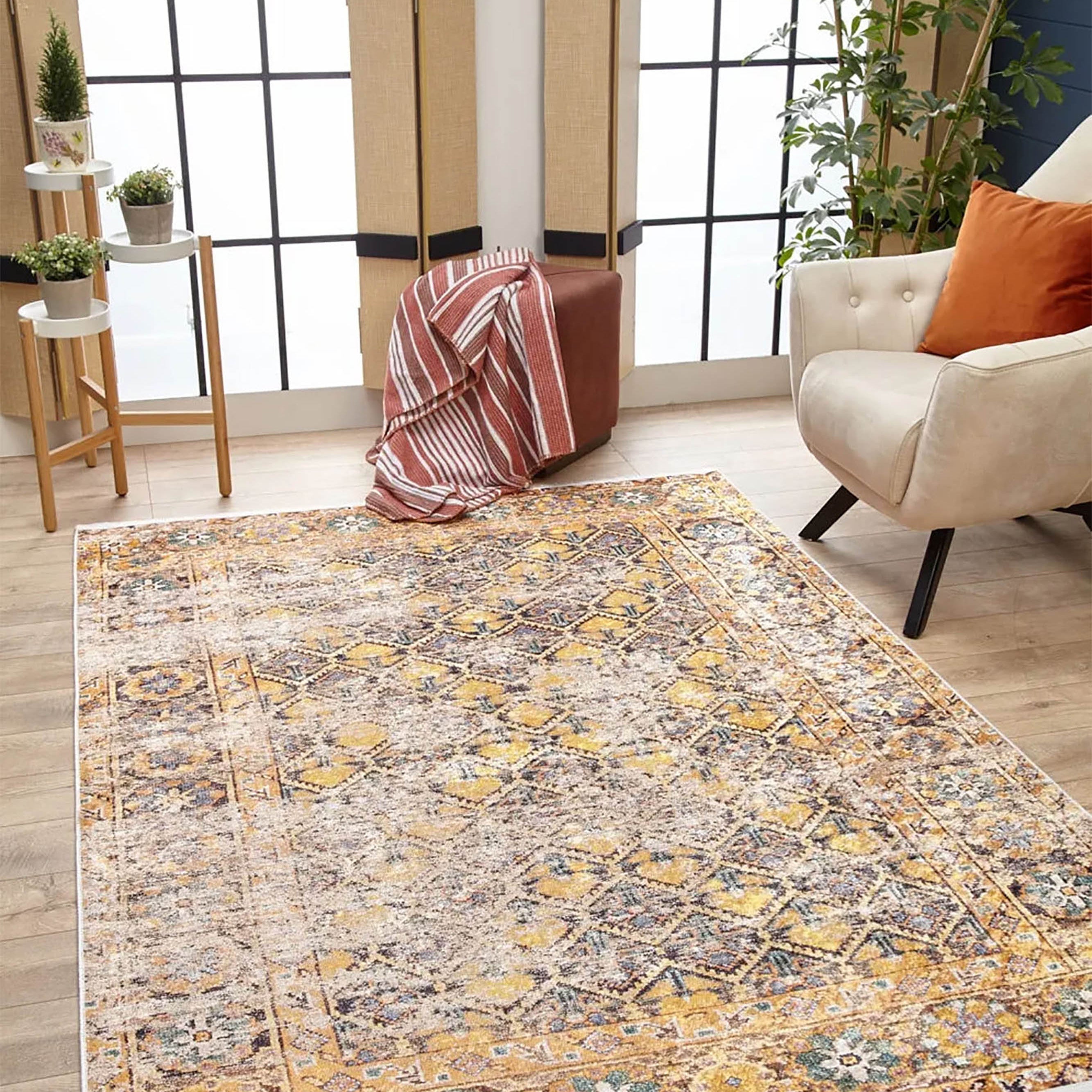 Catalina Honeycomb Unique Yellow Turkish Modern Rug