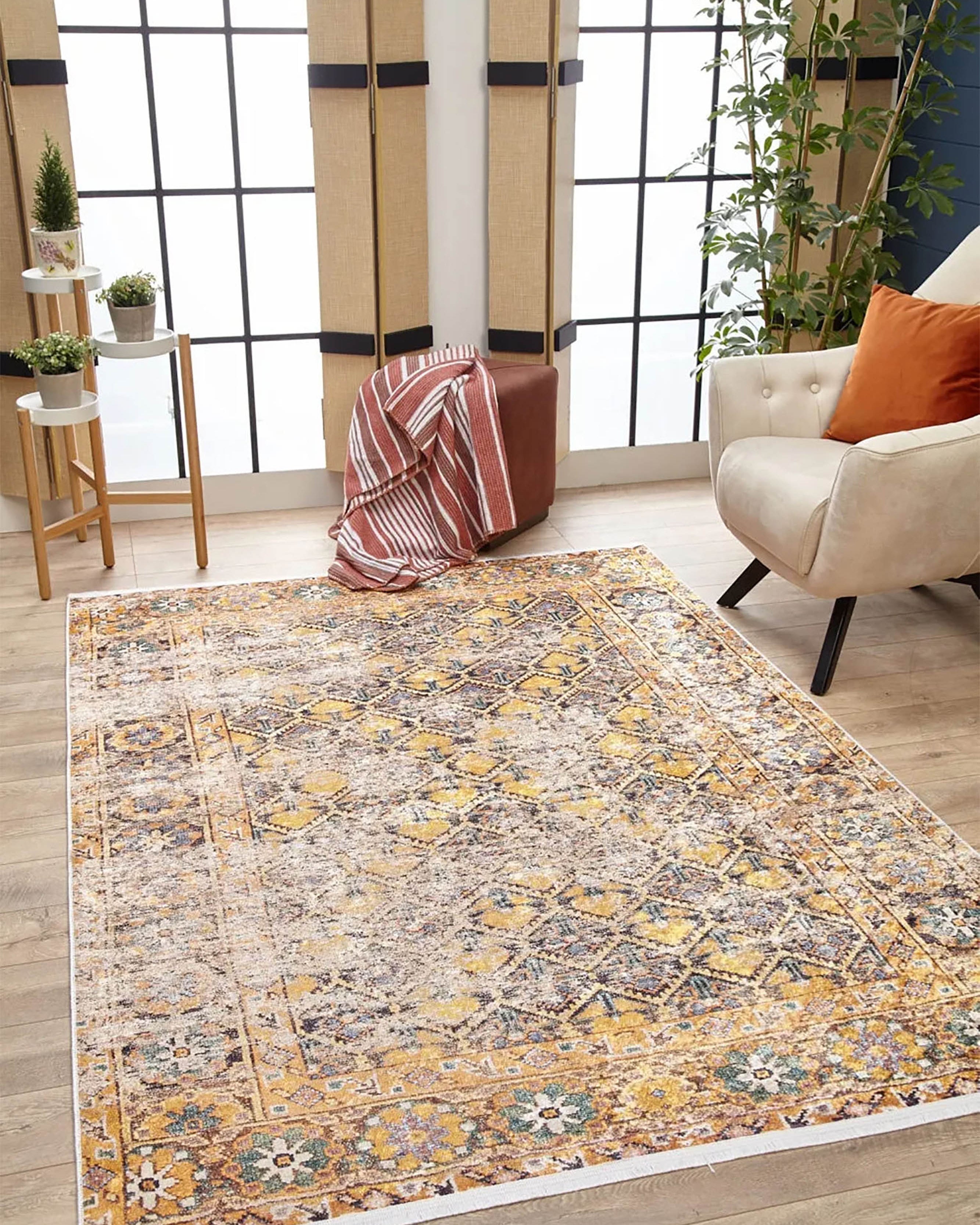 Catalina Honeycomb Unique Yellow Turkish Modern Rug