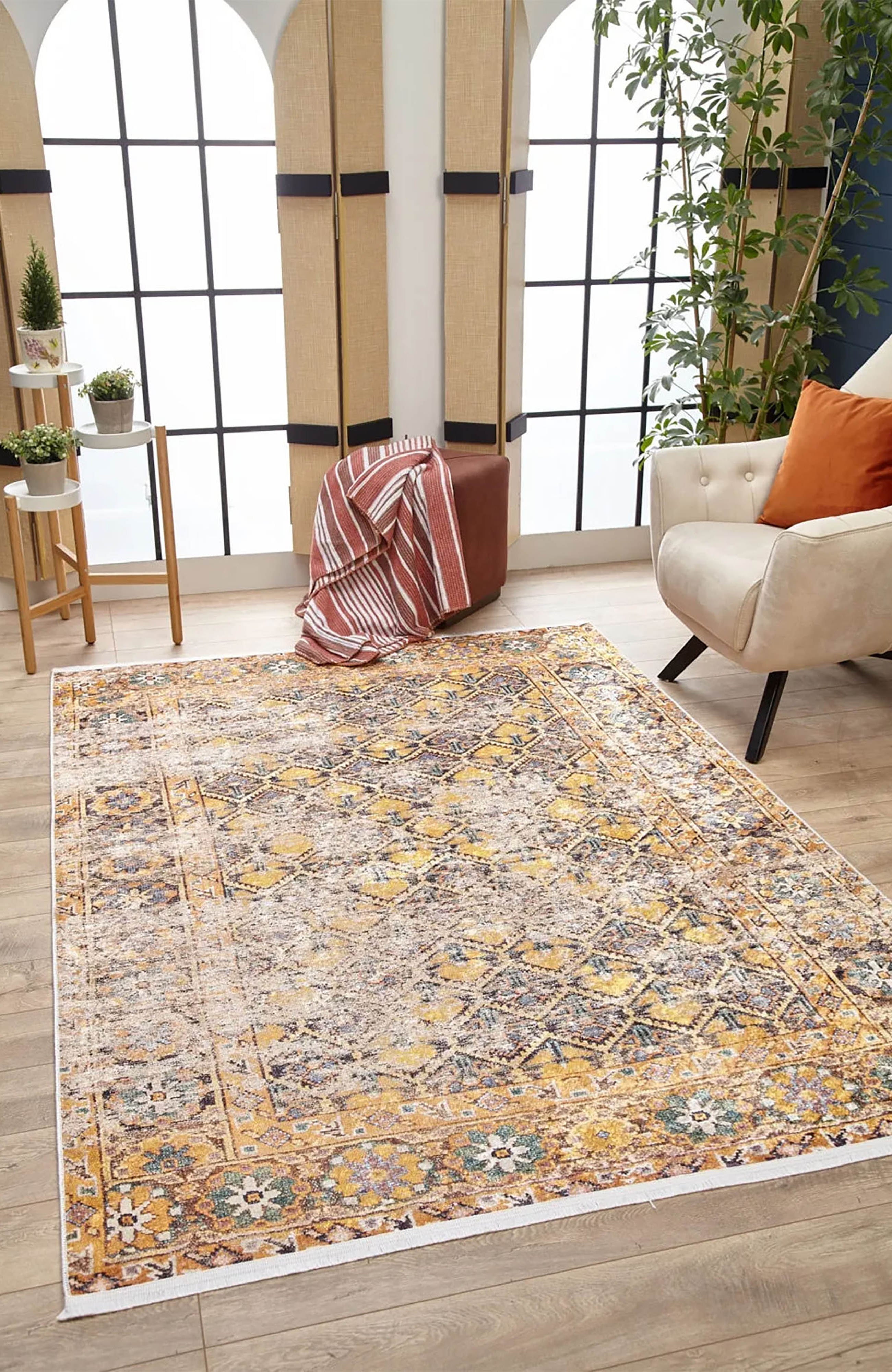Catalina Honeycomb Unique Yellow Turkish Modern Rug