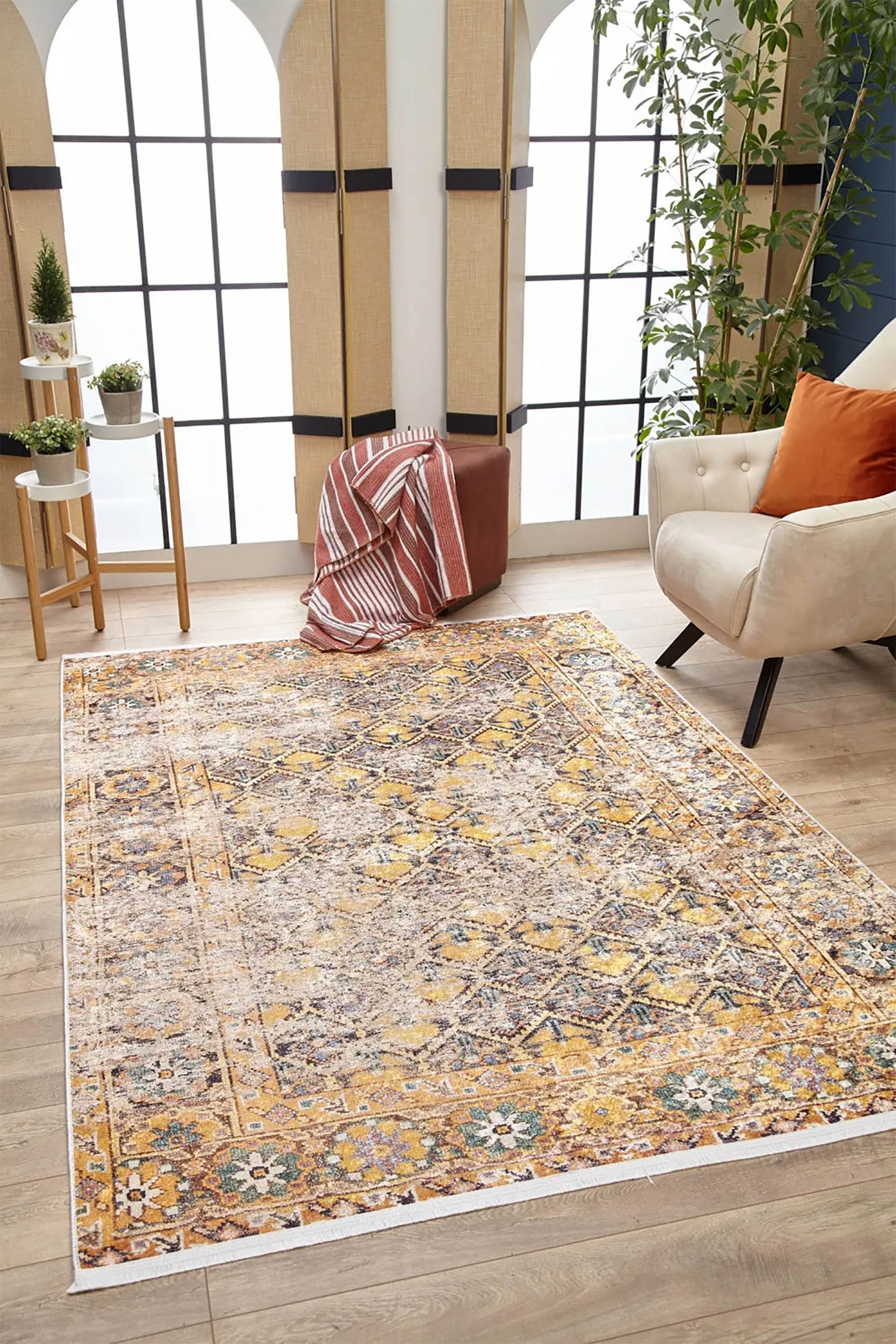 Catalina Honeycomb Unique Yellow Turkish Modern Rug