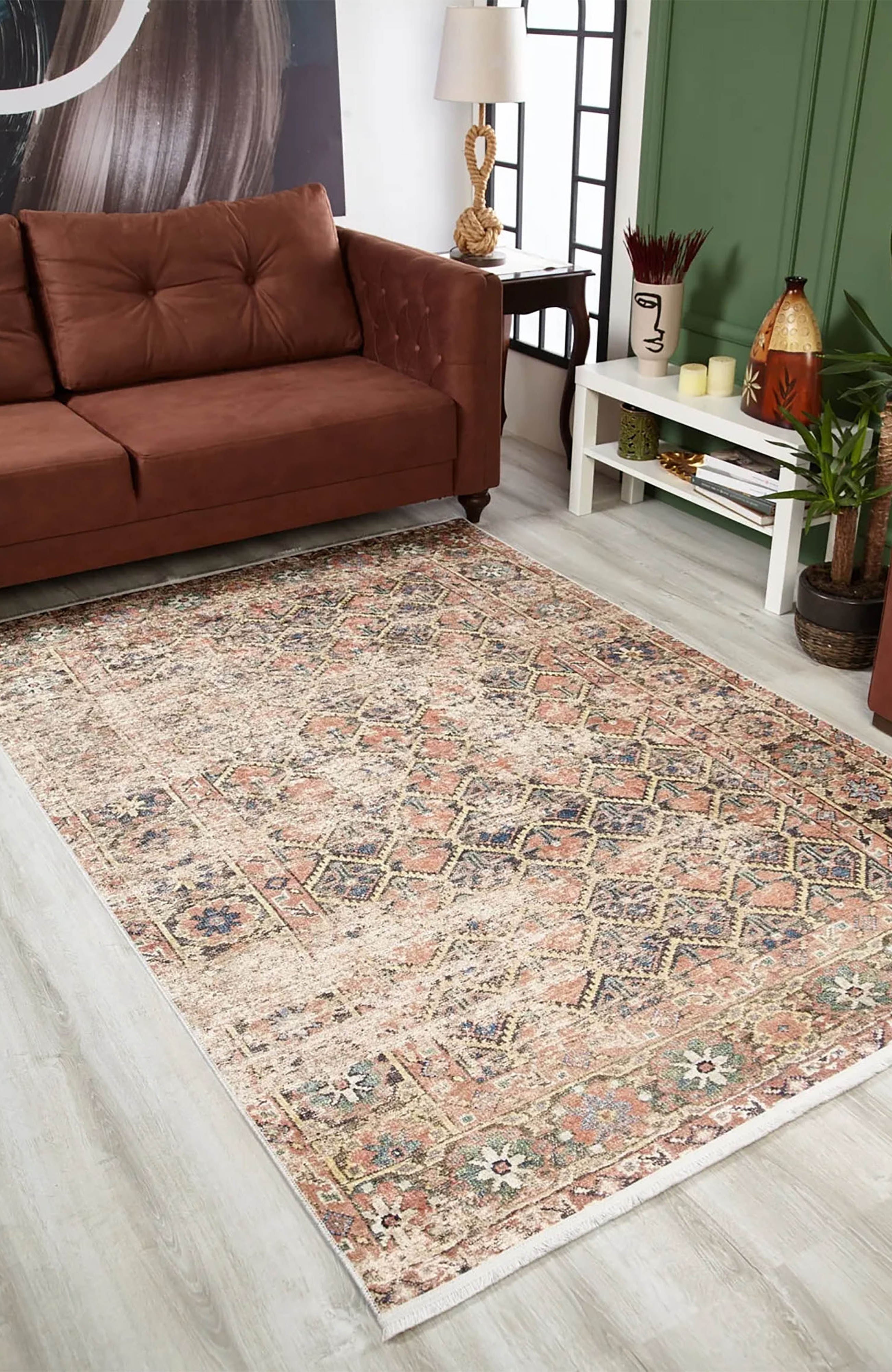 Amaya Honeycomb Unique Light Pink Turkish Modern Rug