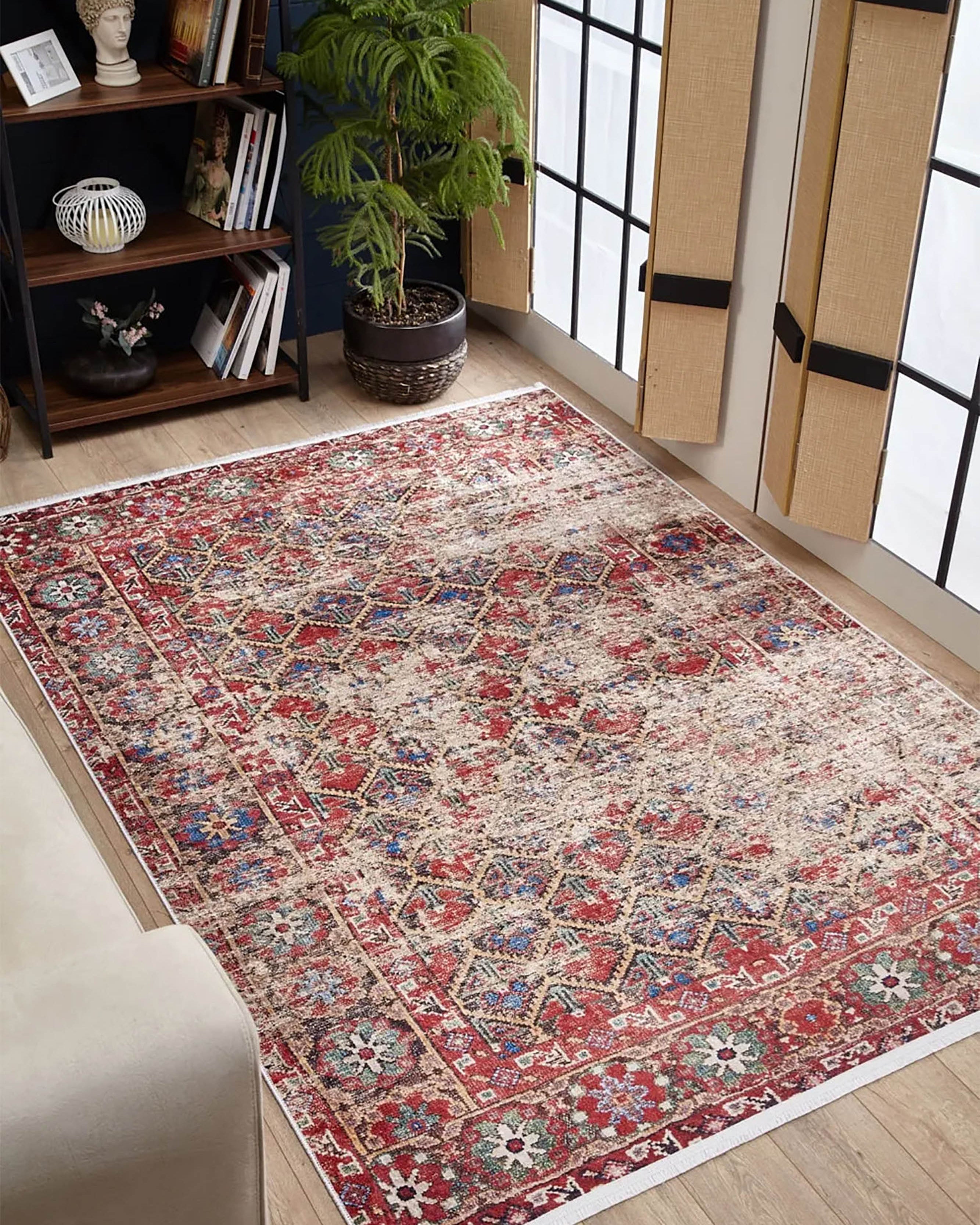 Ruth Honeycomb Unique Red Turkish Modern Rug