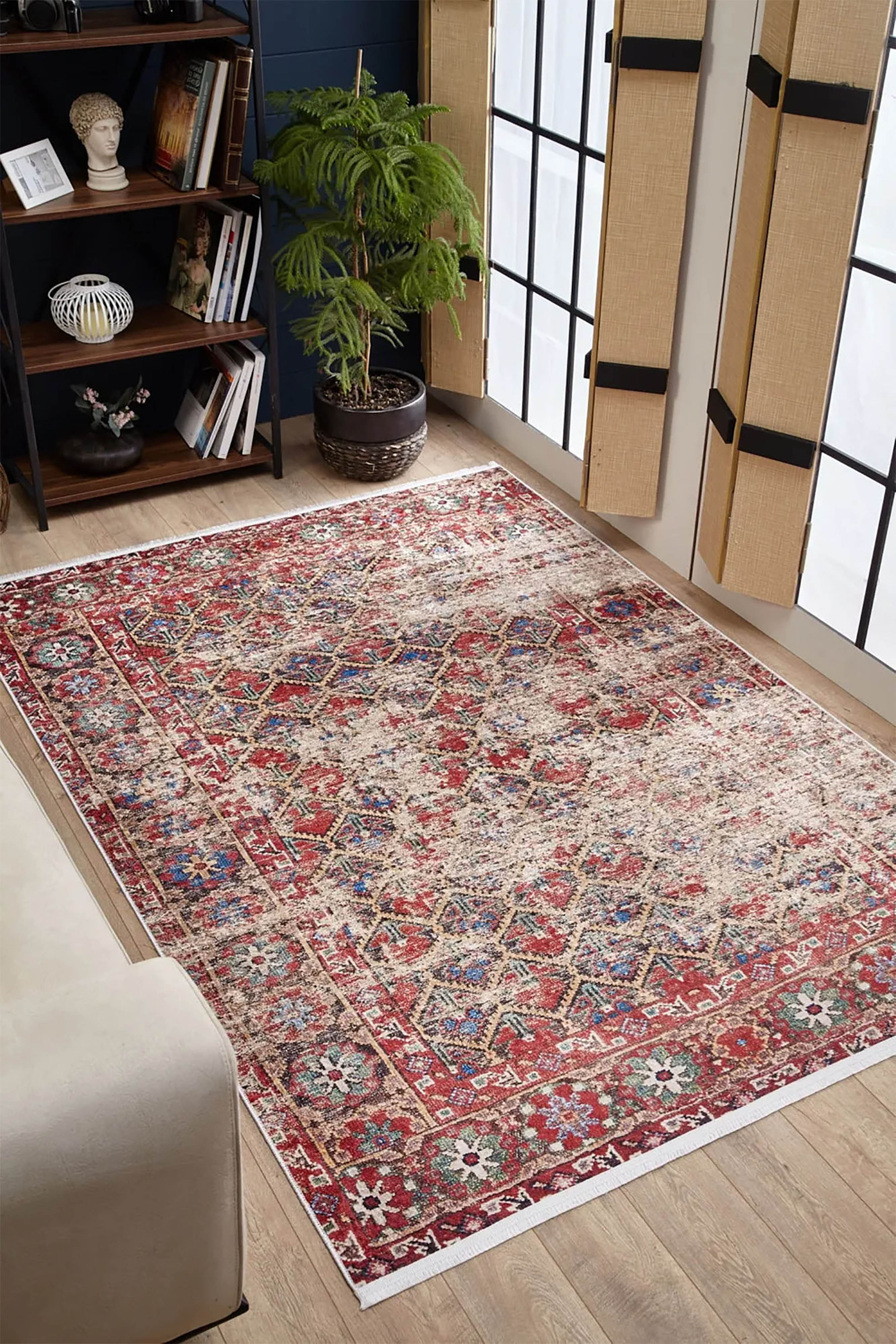 Ruth Honeycomb Unique Red Turkish Modern Rug