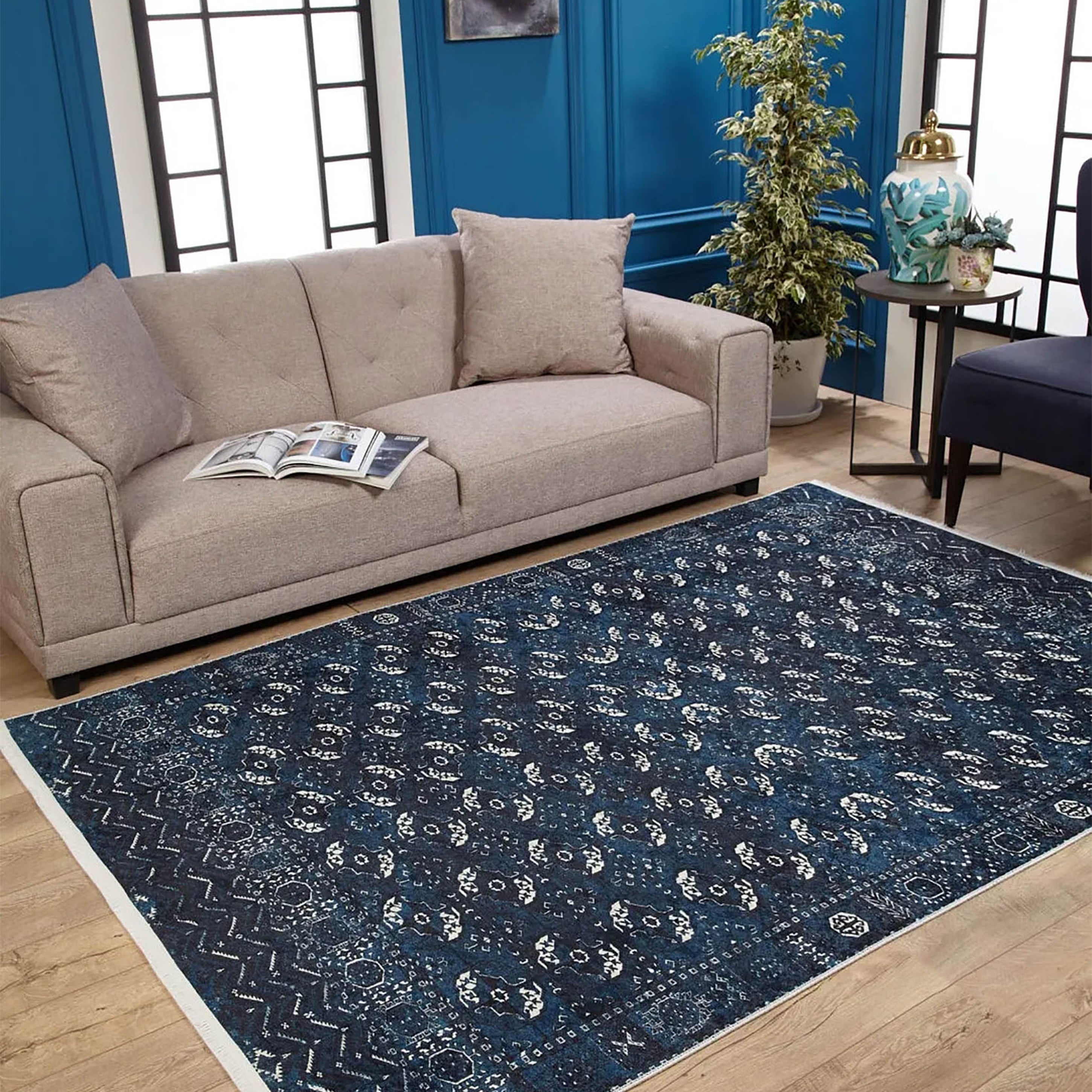 River Afghan Navy Blue Rug