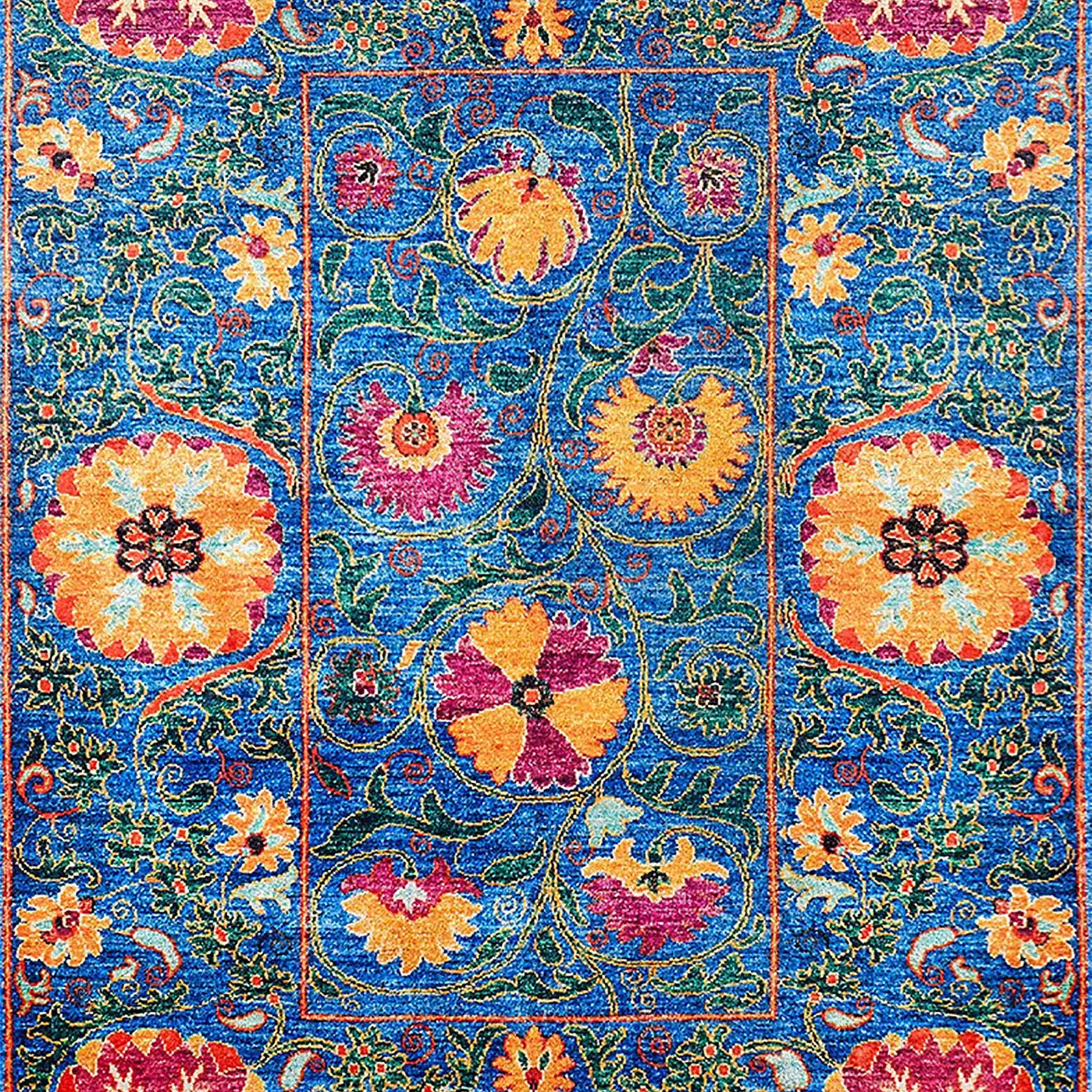 Alaiya Turkish Blue Rose Decorative Floral Rug