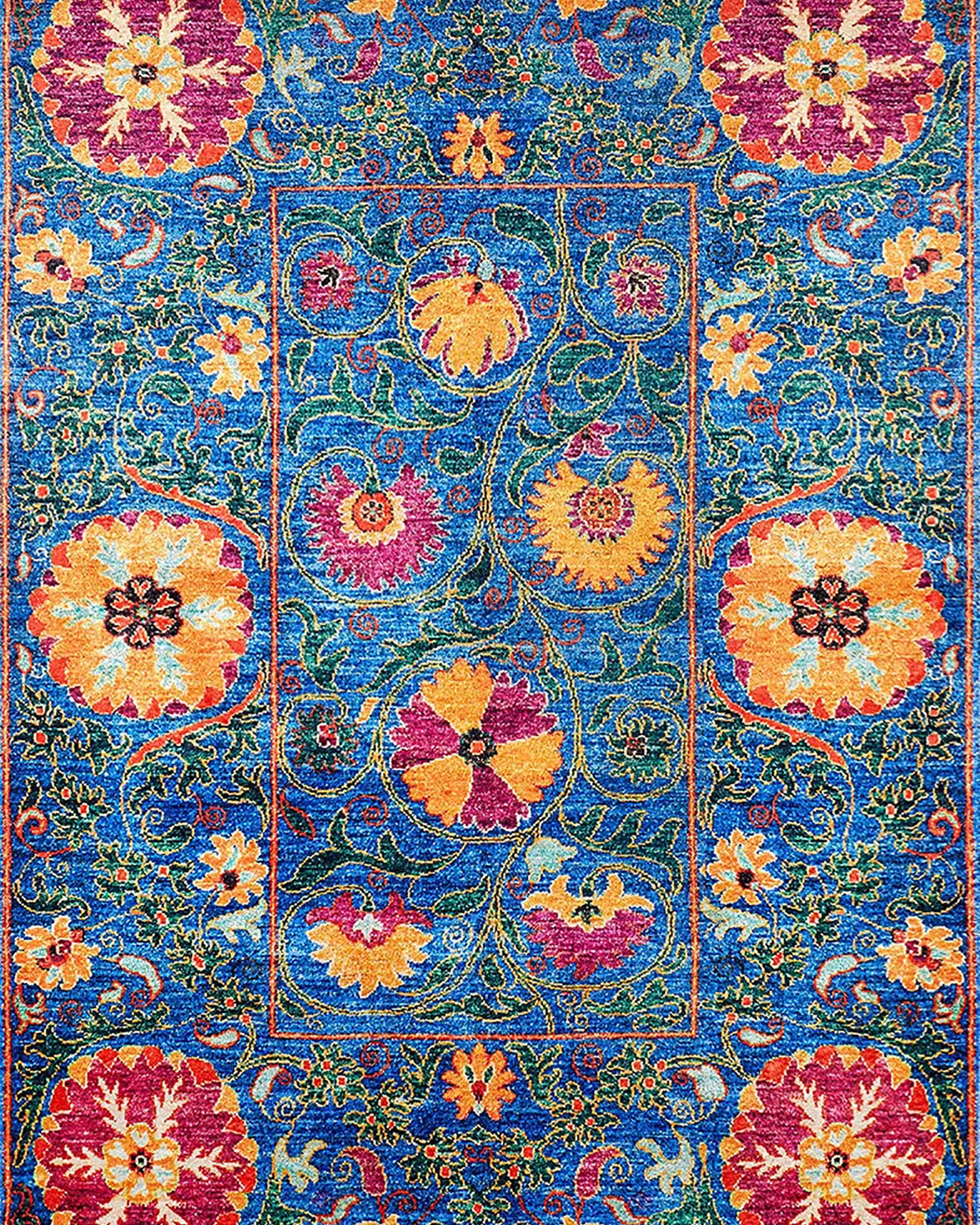 Alaiya Turkish Blue Rose Decorative Floral Rug