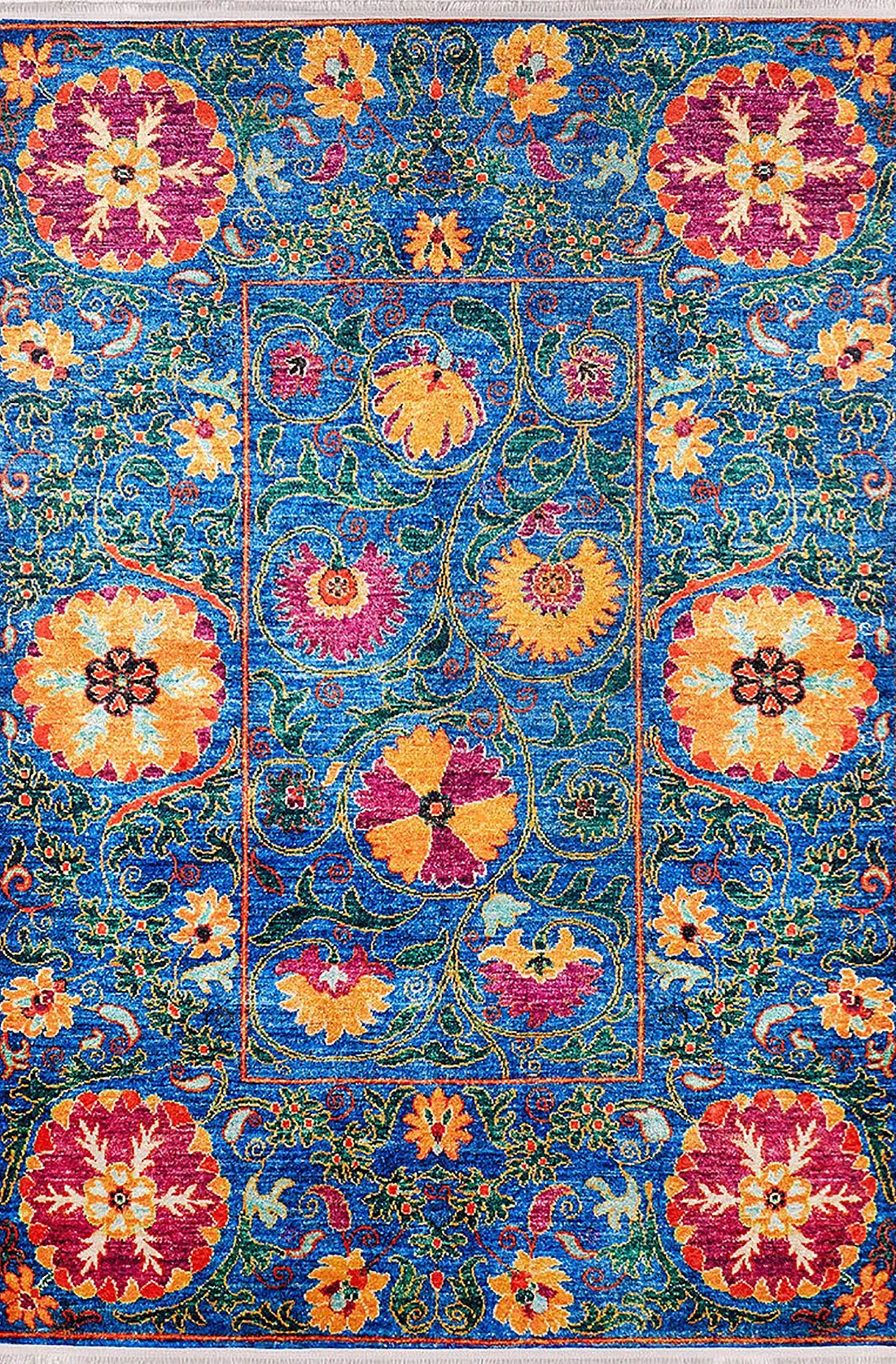 Alaiya Turkish Blue Rose Decorative Floral Rug