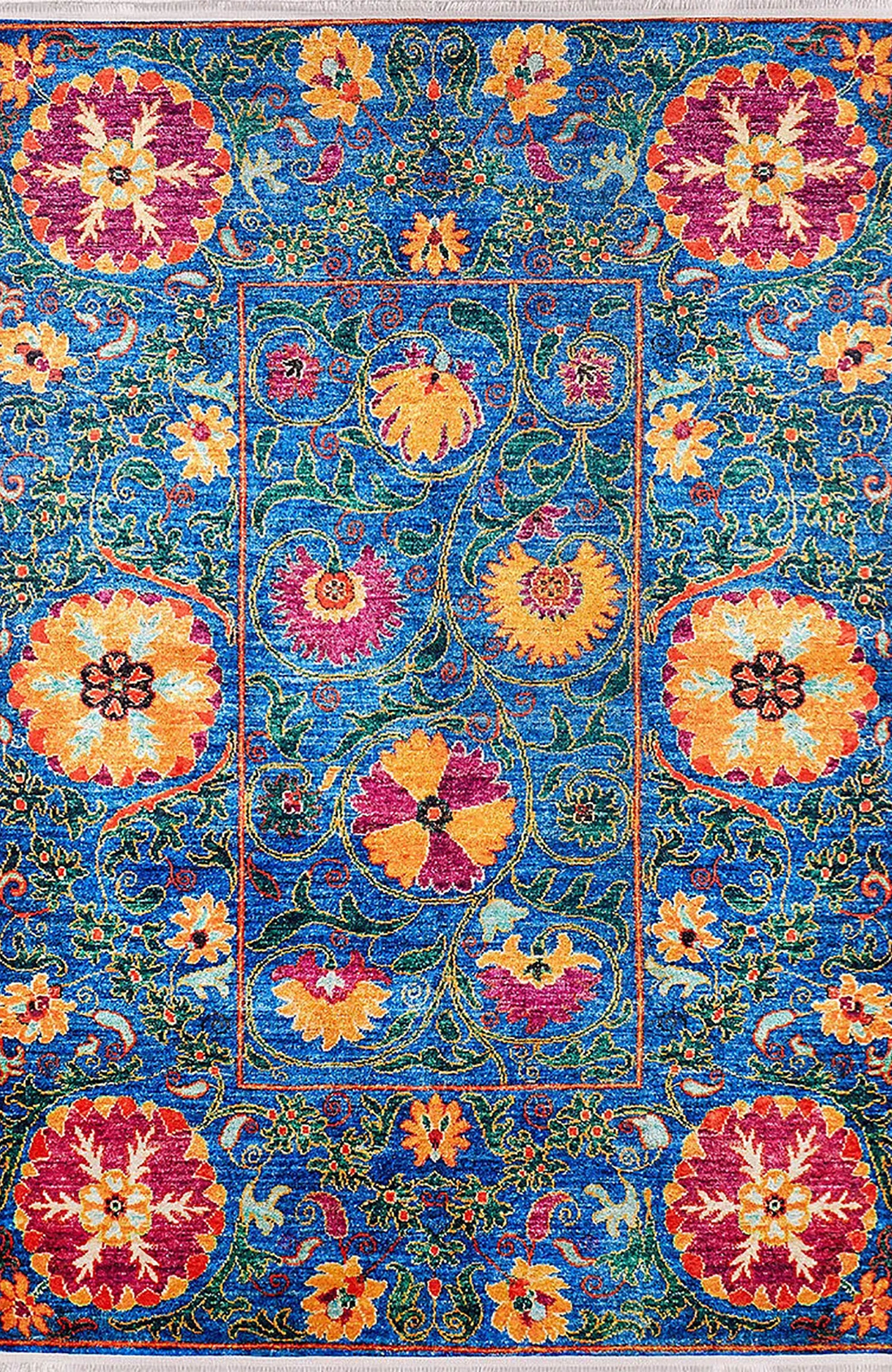 Alaiya Turkish Blue Rose Decorative Floral Rug