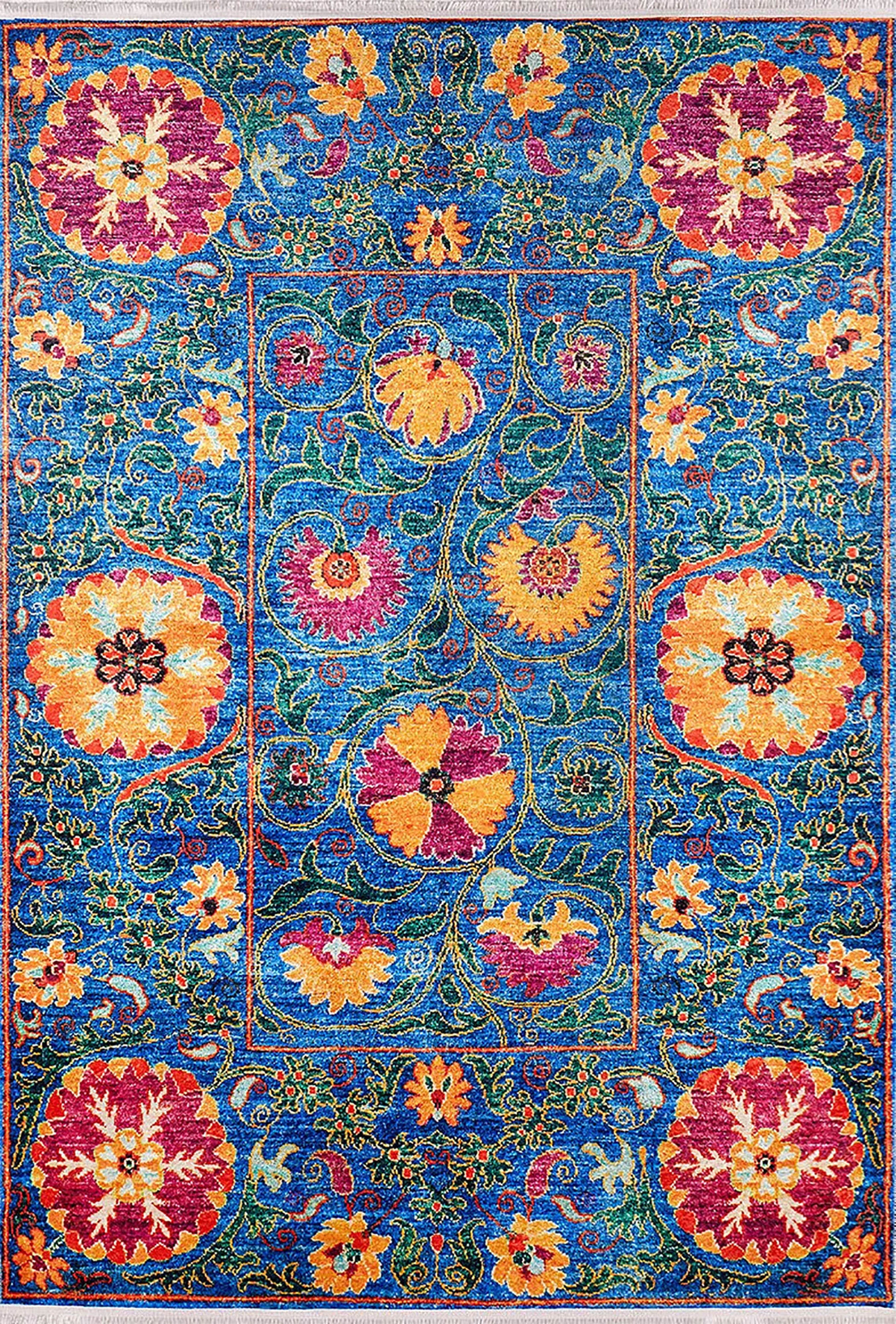 Alaiya Turkish Blue Rose Decorative Floral Rug