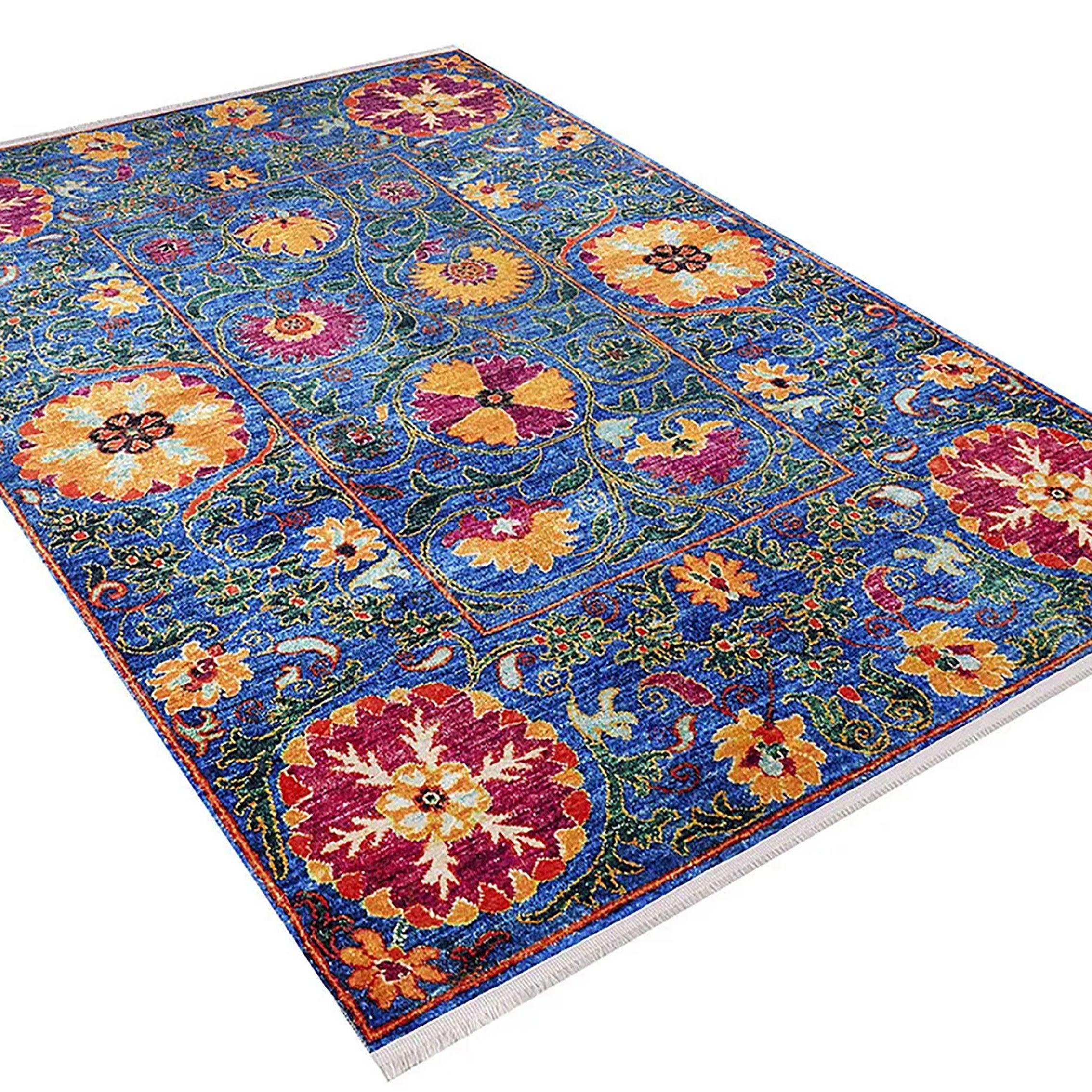 Alaiya Turkish Blue Rose Decorative Floral Rug